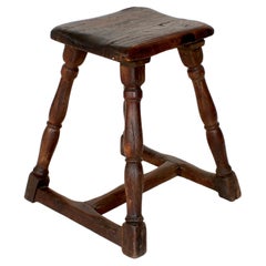 French Rustic Carved Chestnut Stool Brittany 19th c