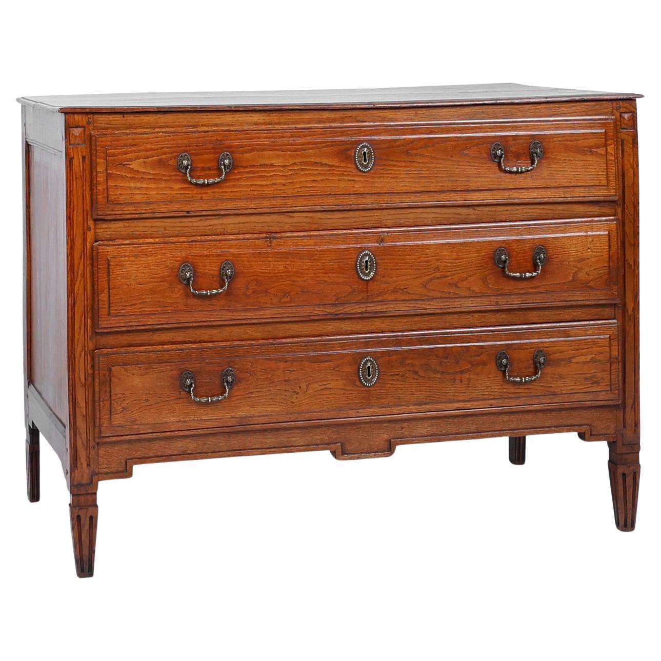 French rustic chest of drawers in solid oak with 3 drawers, ca. 1850