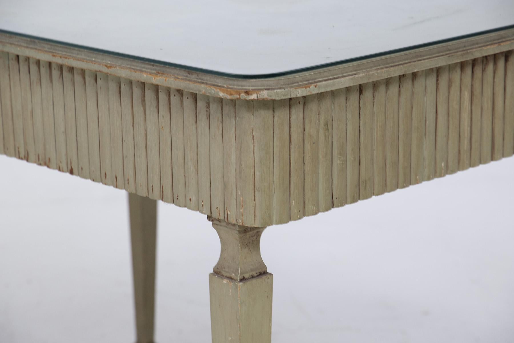 Early 20th Century French Rustic Chic Desk in Glass, Wood and Brass For Sale