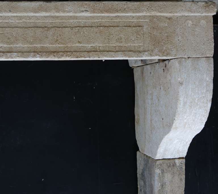 Rustic French Antique Countryside Fireplace in Limestone from France, circa 1780s For Sale