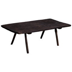 French Rustic Dark Wooden Low Table with Four Legs