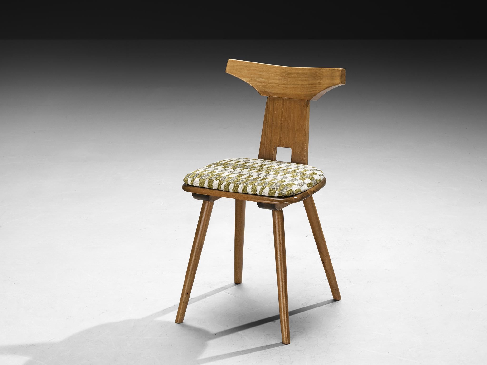 Sedie da pranzo in Wood massiccio con sedute in Fabrice multicolore a fantasia in vendita 3