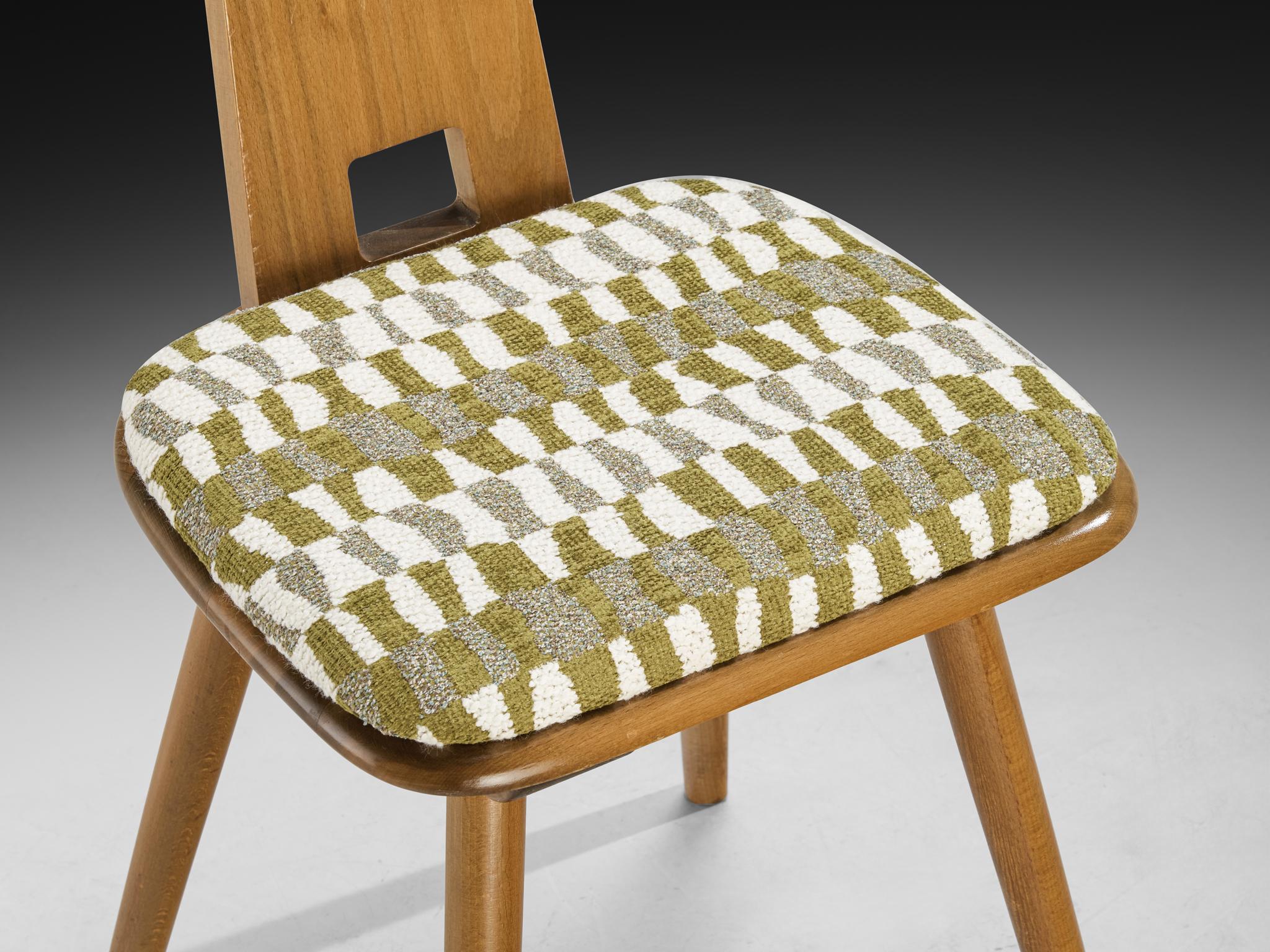 Francese Sedie da pranzo in Wood massiccio con sedute in Fabrice multicolore a fantasia in vendita