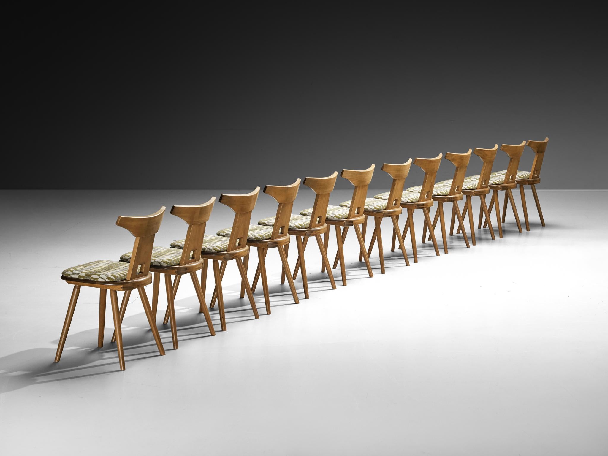 Sedie da pranzo in Wood massiccio con sedute in Fabrice multicolore a fantasia in vendita 1