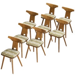 Chaises de salle à manger rustiques en bois massif avec sièges en tissu à motifs