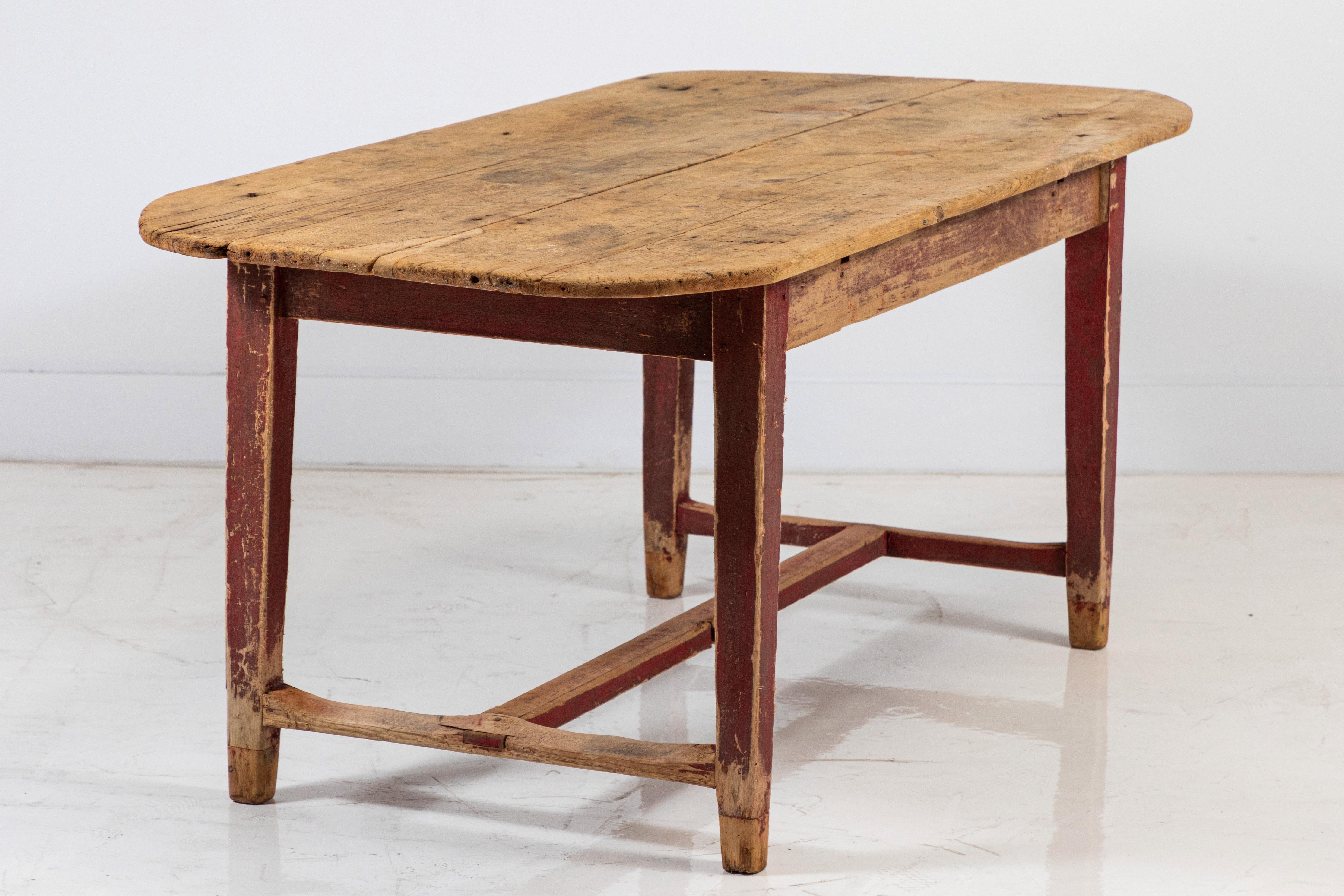 French Rustic Dining Table with Red Base In Good Condition In Los Angeles, CA