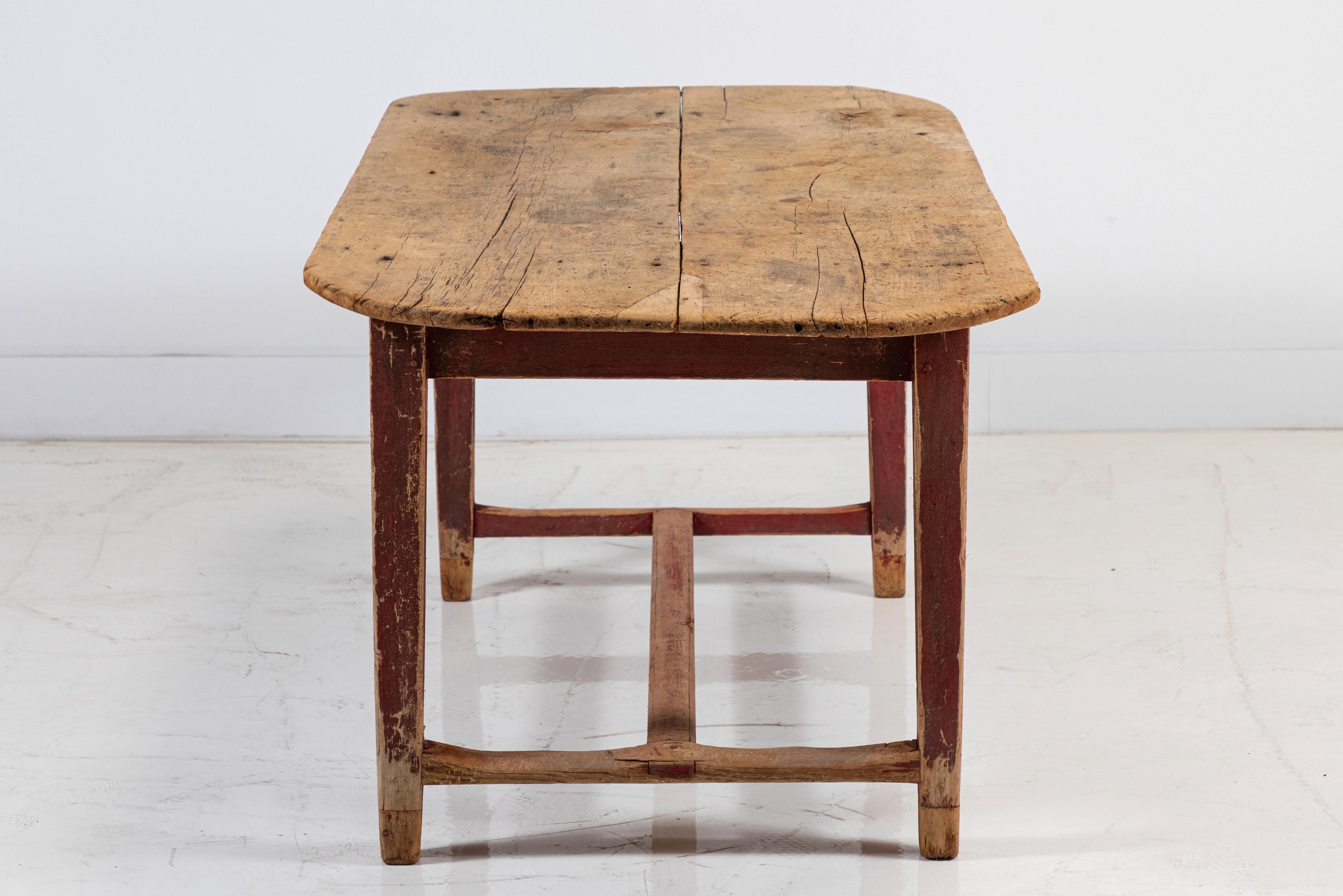 20th Century French Rustic Dining Table with Red Base