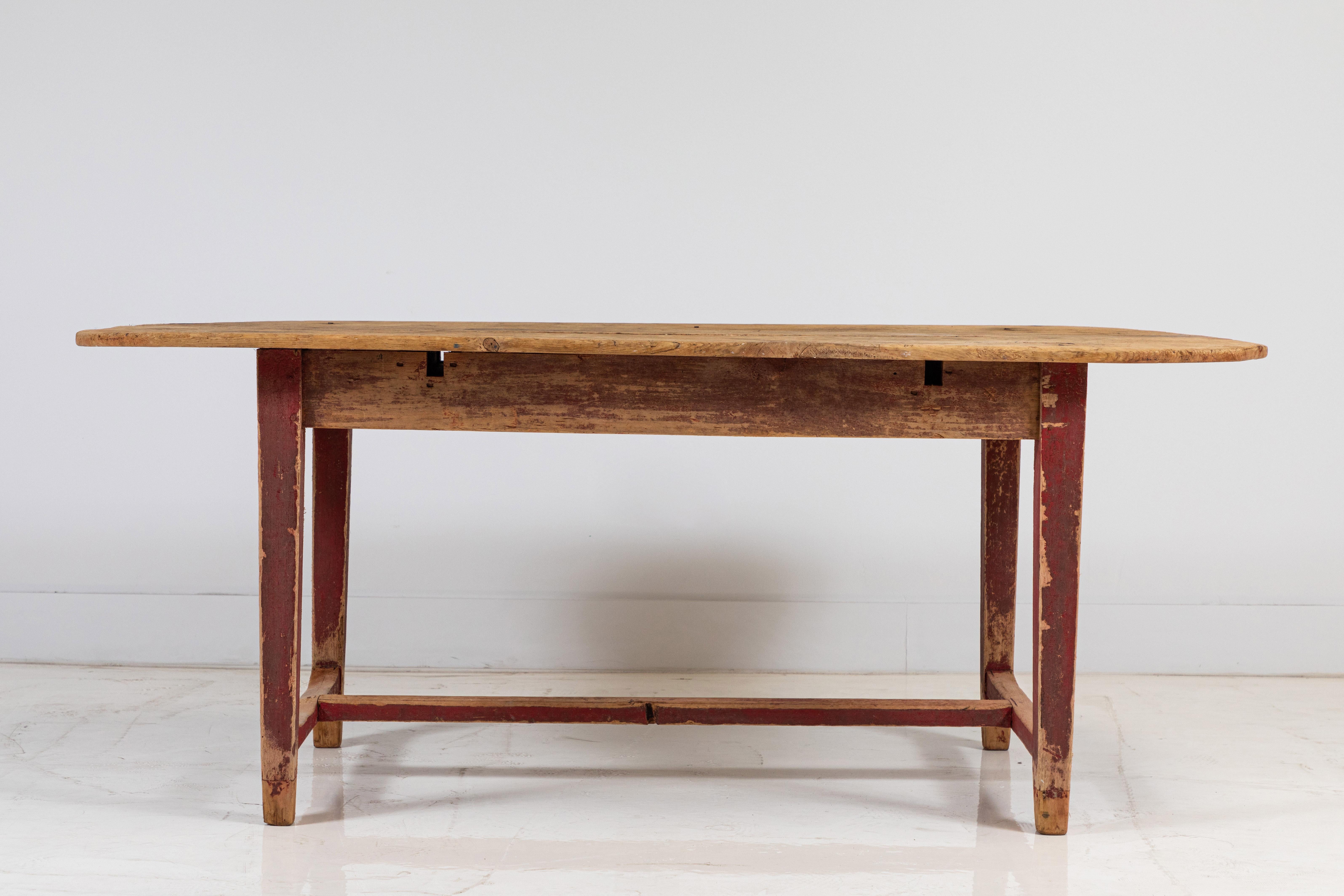 Wood French Rustic Dining Table with Red Base