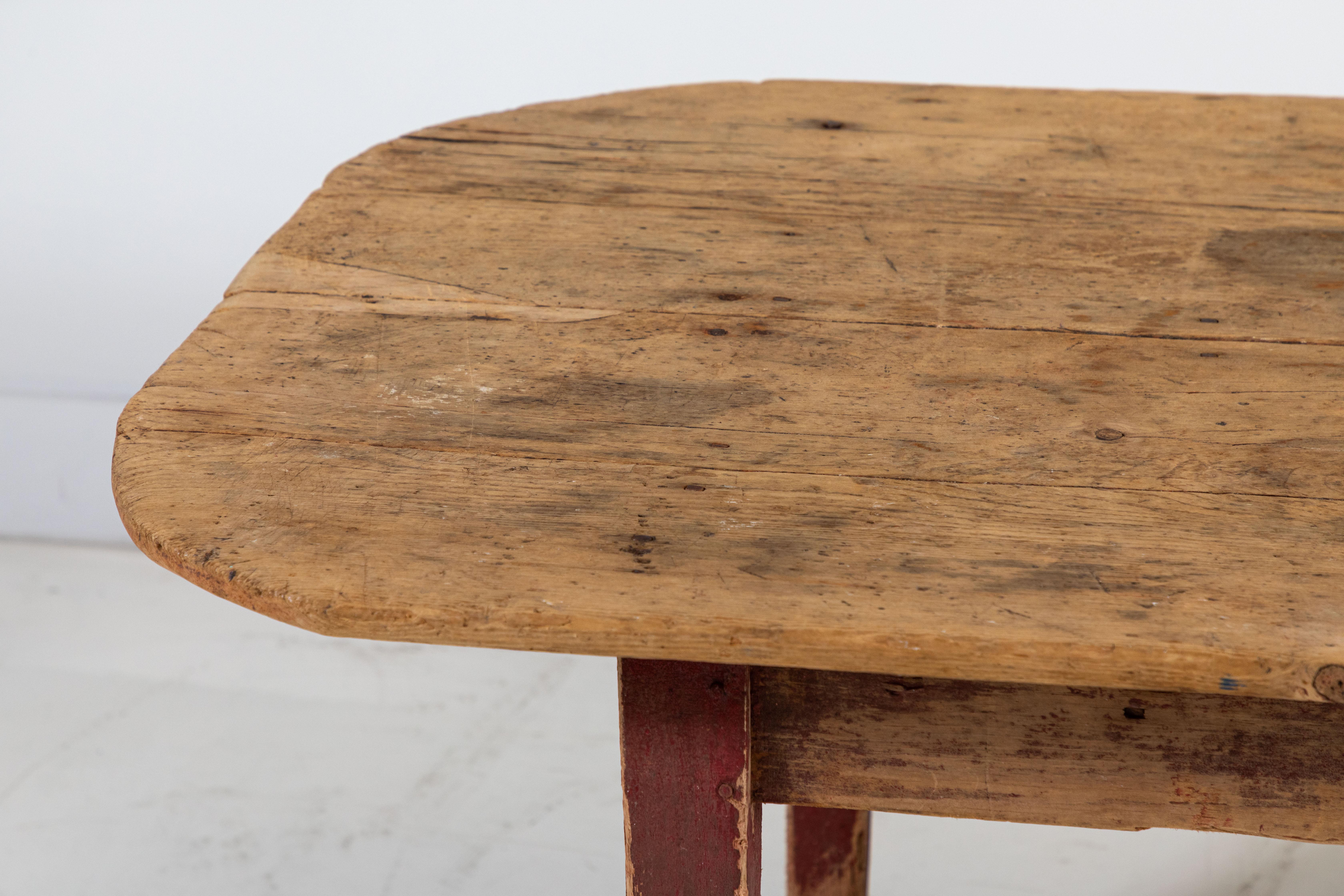 French Rustic Dining Table with Red Base 1