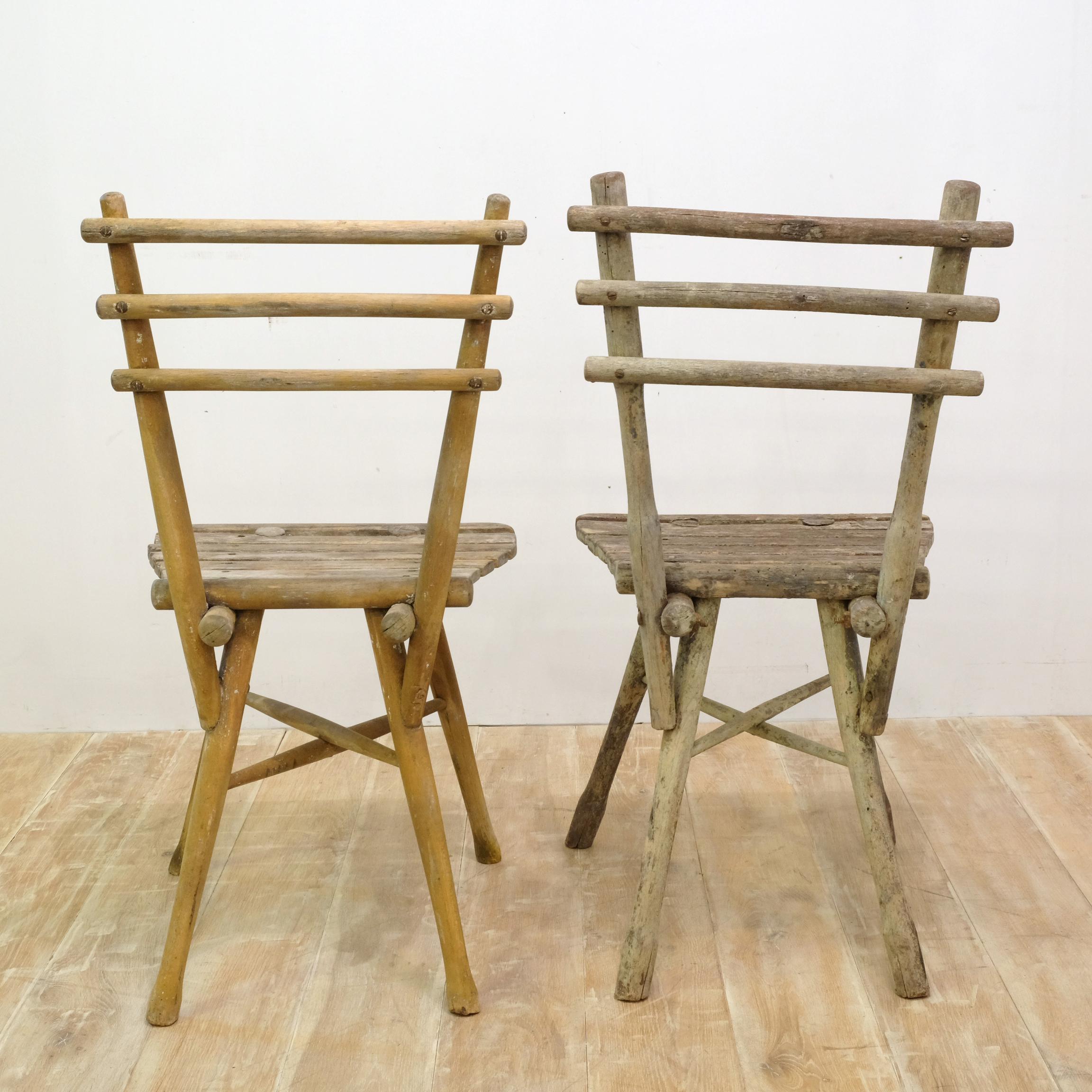 French Rustic Early 20th Century Handcrafted Chairs, Near Pair with Patina In Good Condition In Totnes, GB