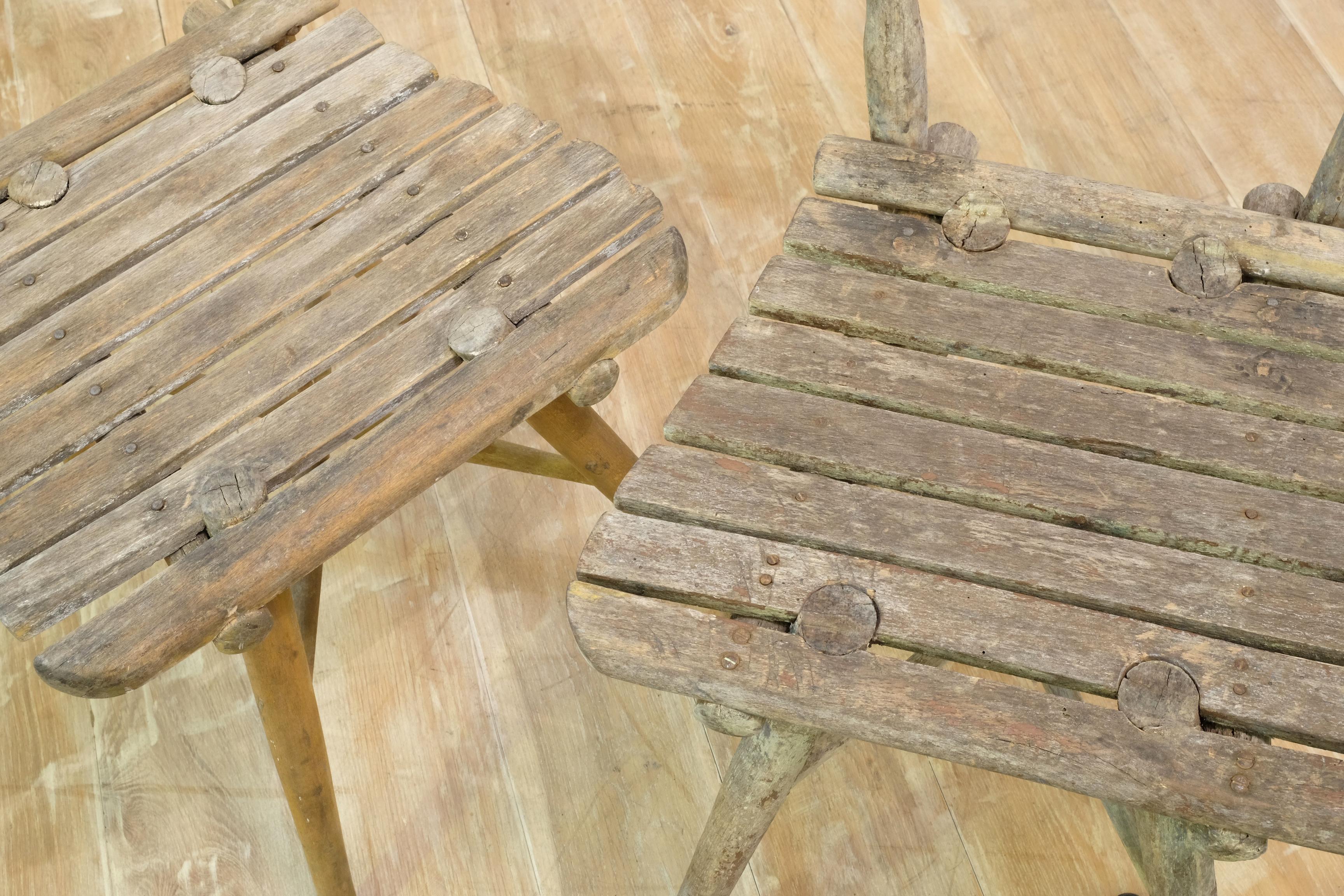 French Rustic Early 20th Century Handcrafted Chairs, Near Pair with Patina 2