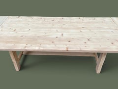 French Rustic Extending Farmhouse Dining Table, Solid Pine, H-Stretcher, 1960s