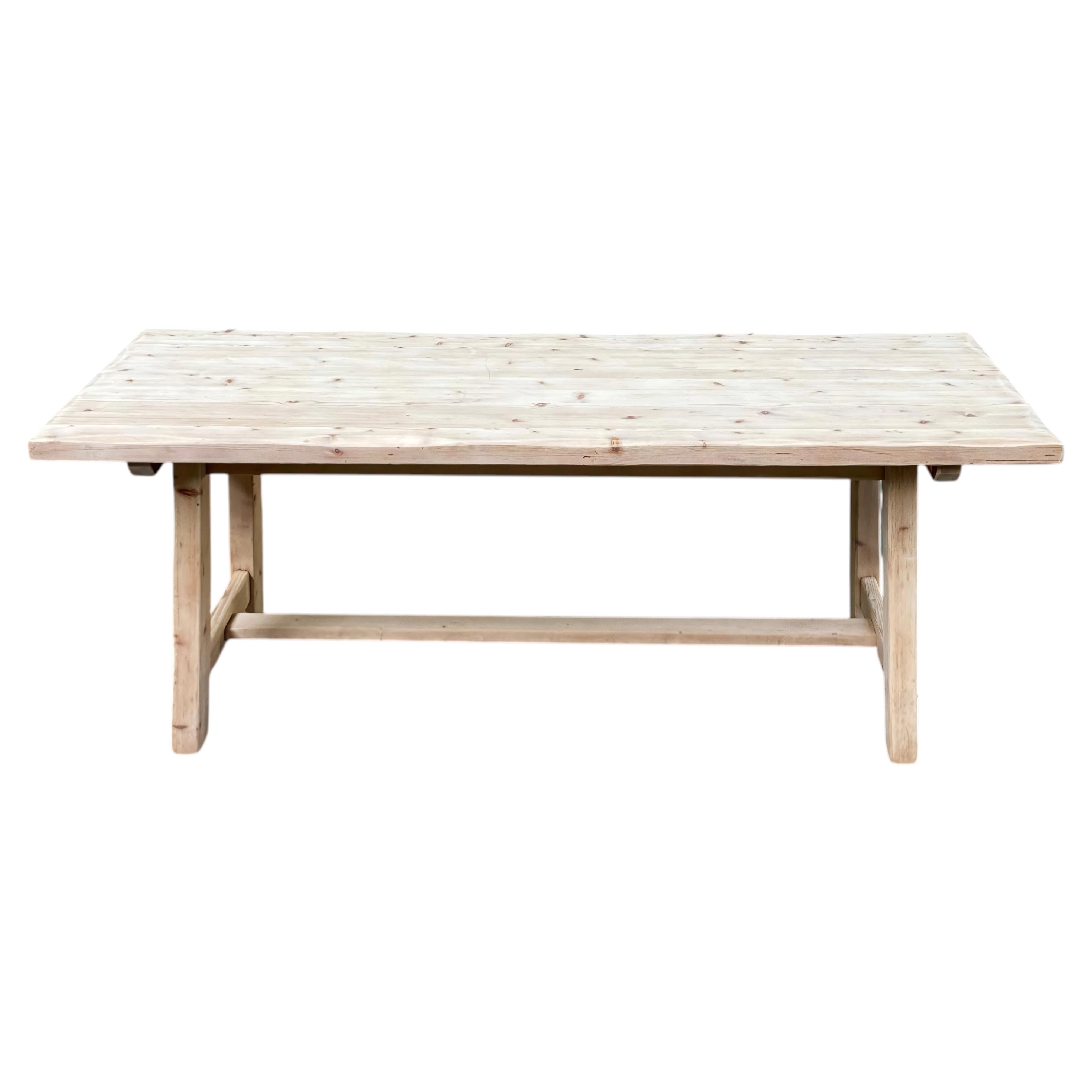 French Rustic Extending Farmhouse Dining Table, Solid Pine, H-Stretcher, 1960s For Sale