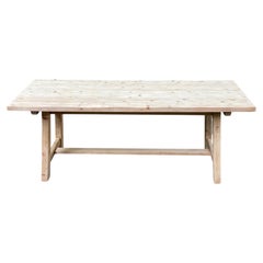 French Rustic Extending Farmhouse Dining Table, Solid Pine, H-Stretcher, 1960s
