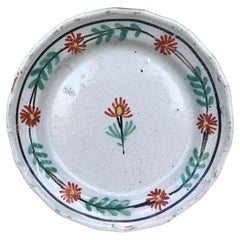 Antique French Rustic Faience Flower Plate Circa 1890