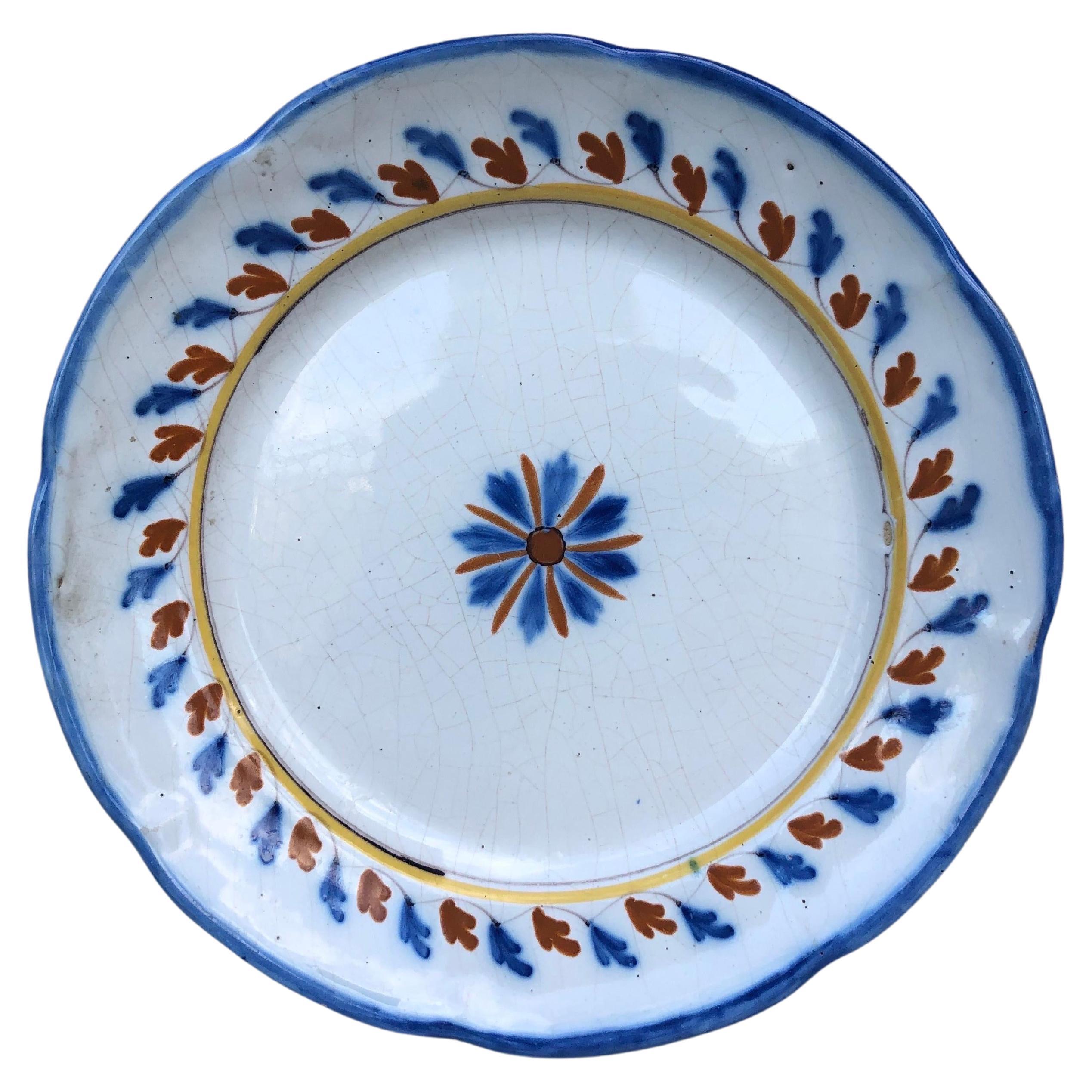 French Rustic Faience Plate Circa 1890 For Sale