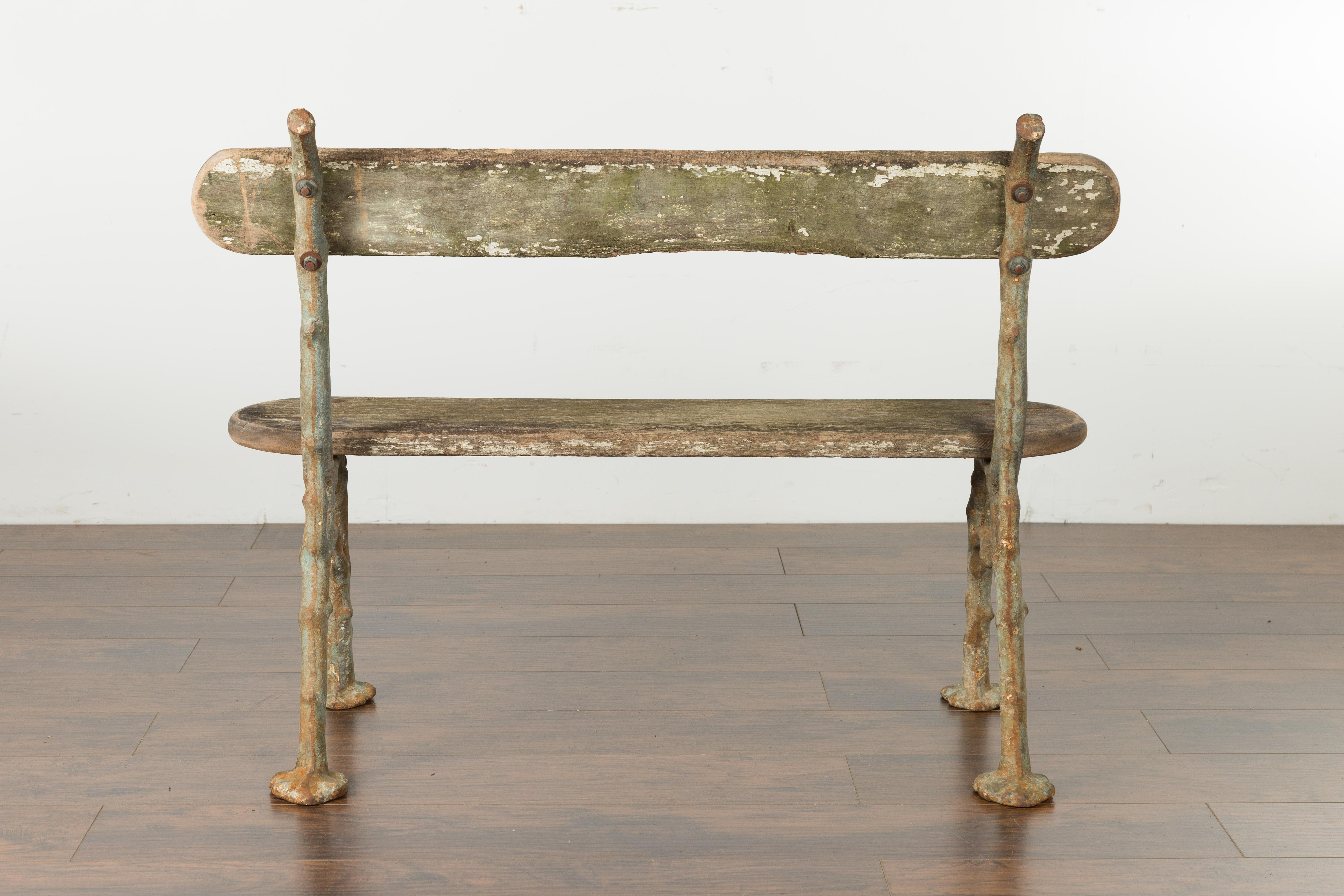 French Rustic Faux-Bois Iron Garden Bench from the Late 19th Century 6