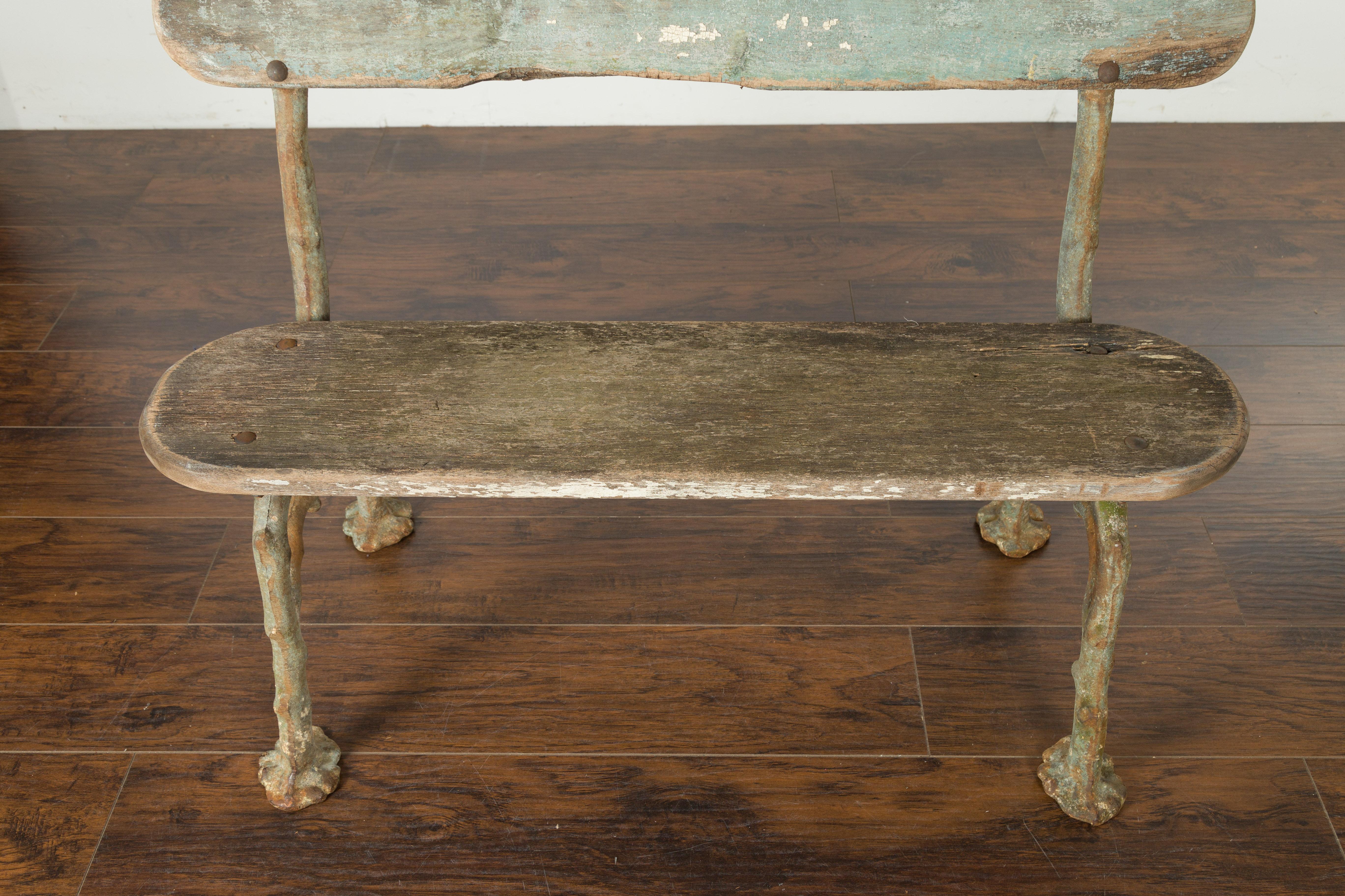 French Rustic Faux-Bois Iron Garden Bench from the Late 19th Century 1