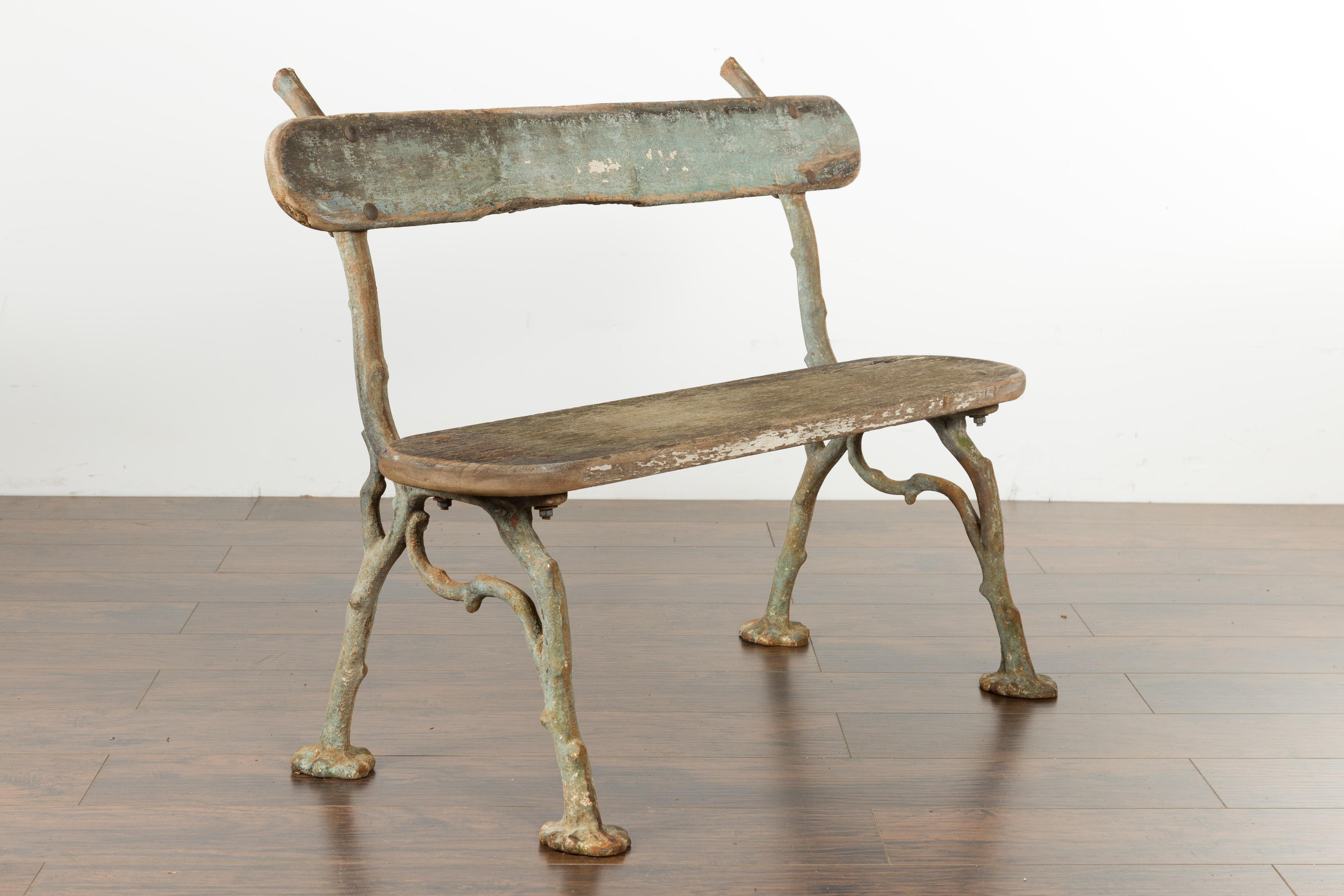 French Rustic Faux-Bois Iron Garden Bench from the Late 19th Century 4