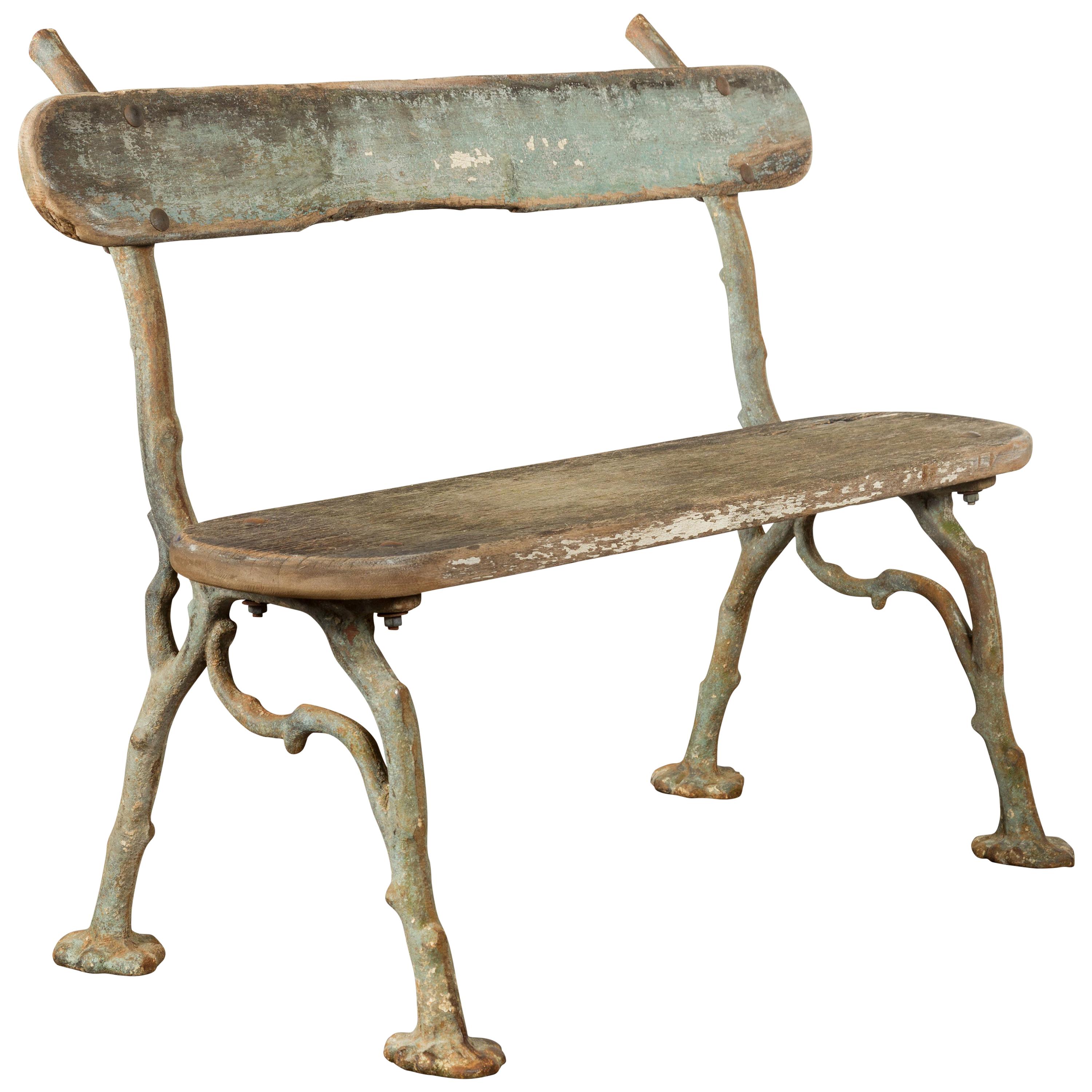 French Rustic Faux-Bois Iron Garden Bench from the Late 19th Century