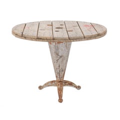 French Rustic Garden Table with Reclaimed Wood and Philippe Starck Style Base