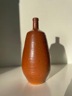 French Ceramic Brown Glazed Bottle Vase, 1930s