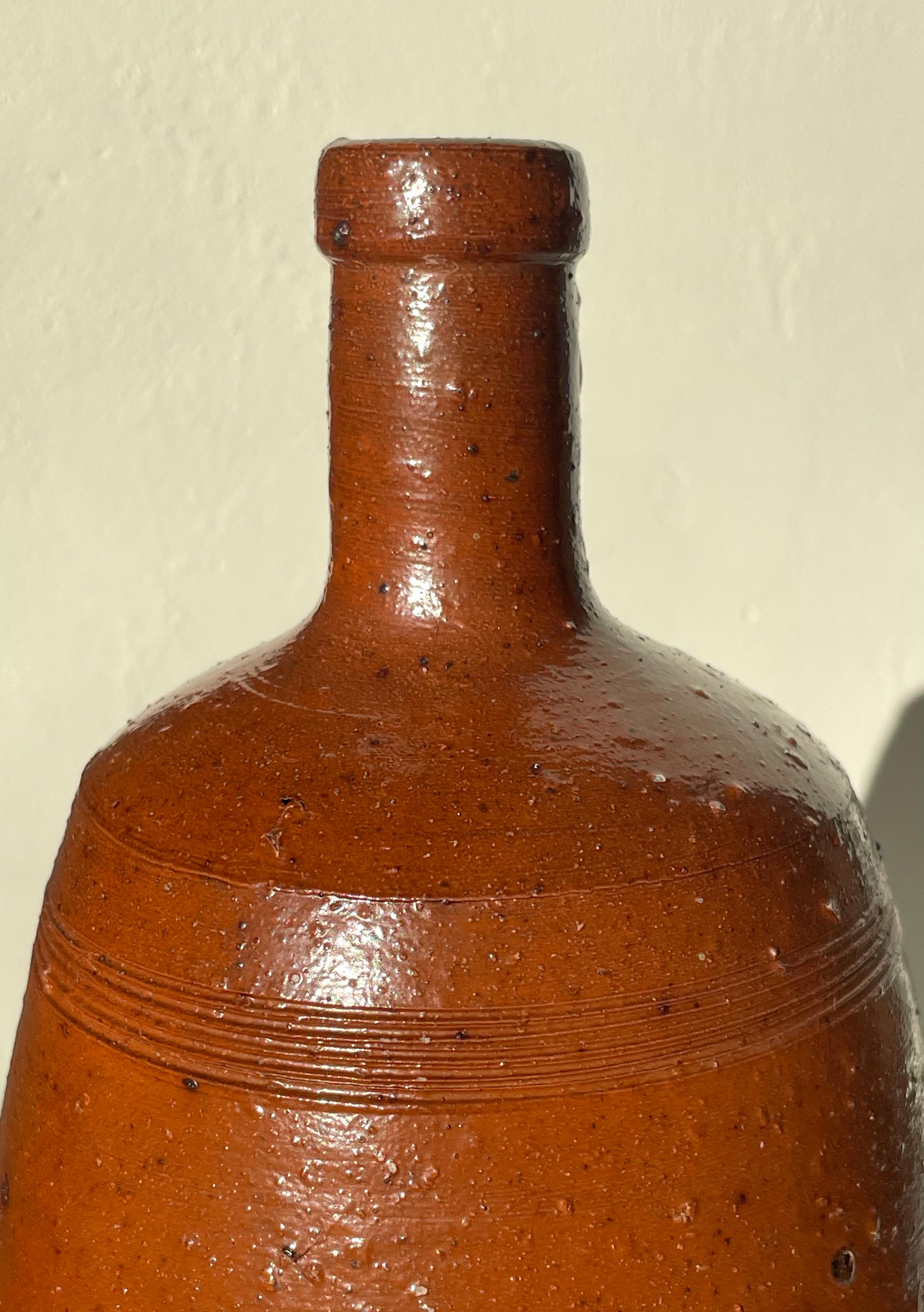 French Rustic Glazed Ceramic Brown Bottle Vase, 1930s For Sale 1