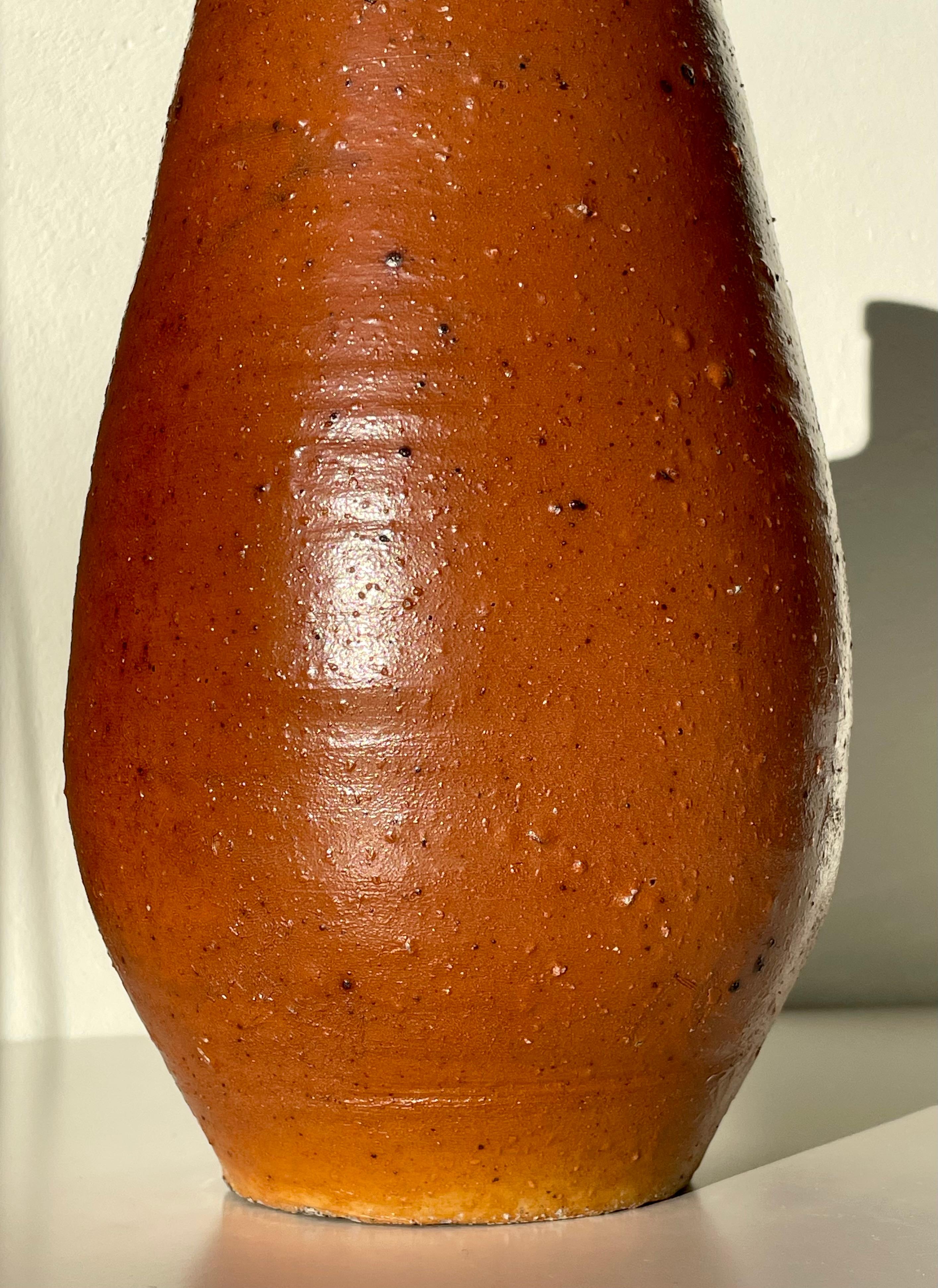 French Rustic Glazed Ceramic Brown Bottle Vase, 1930s For Sale 2