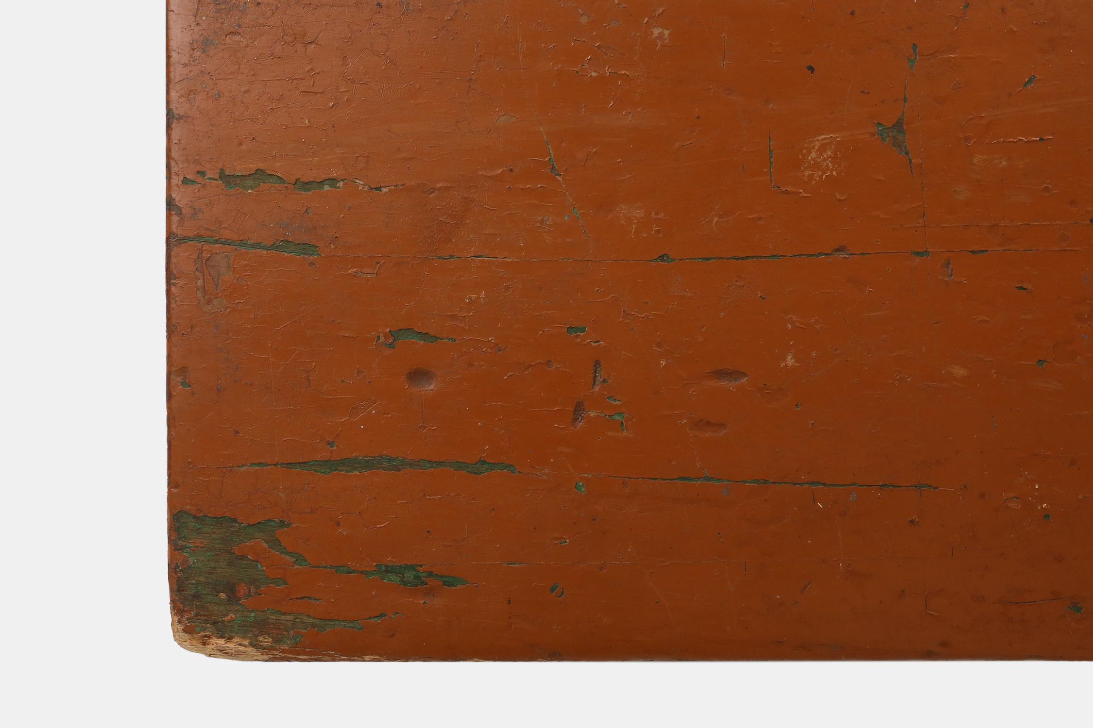 French rustic low church stool in terracotta painted wood, ca. 1900 For Sale 2