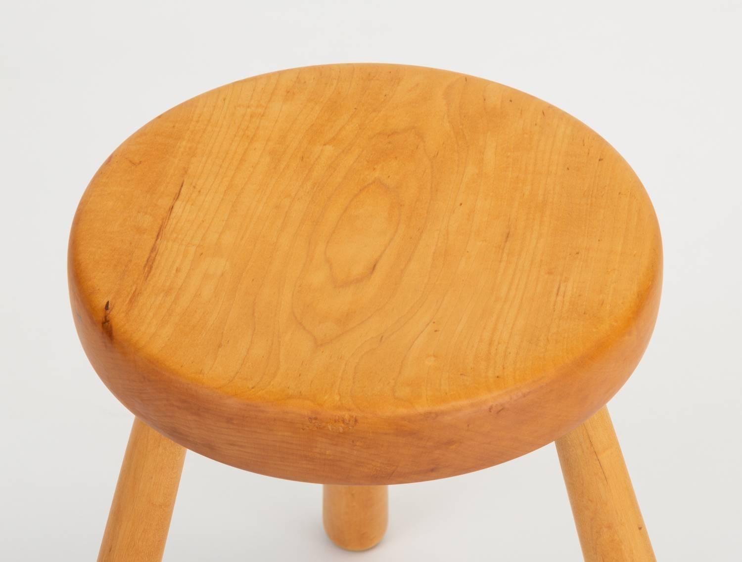 20th Century Small French Rustic Modern Three-Legged Stool in Solid Pinewood