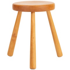 Small French Rustic Modern Three-Legged Stool in Solid Pinewood