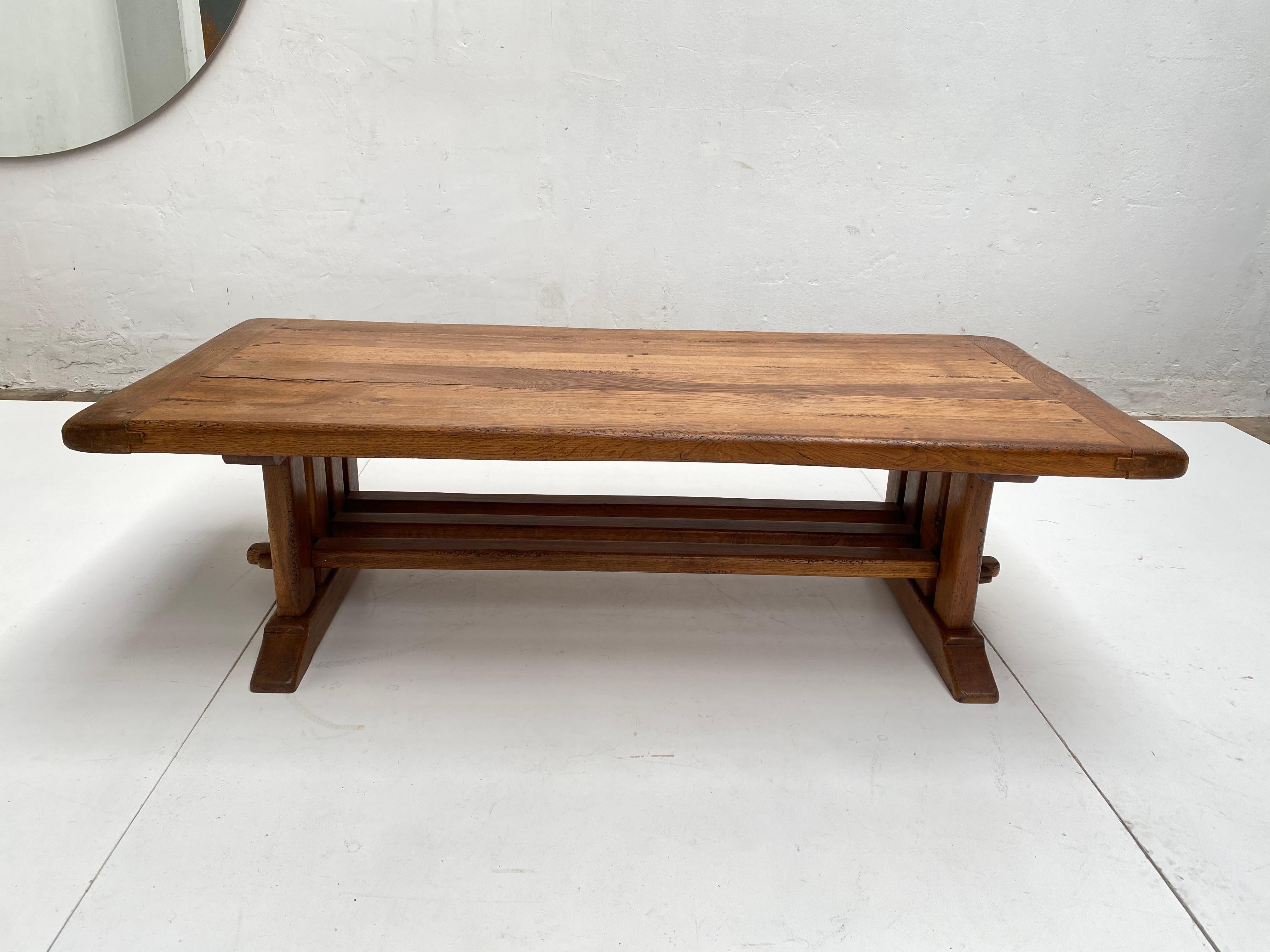 French Rustic Oak Coffee Table Traditional Carpenter Details 1970's For Sale 5