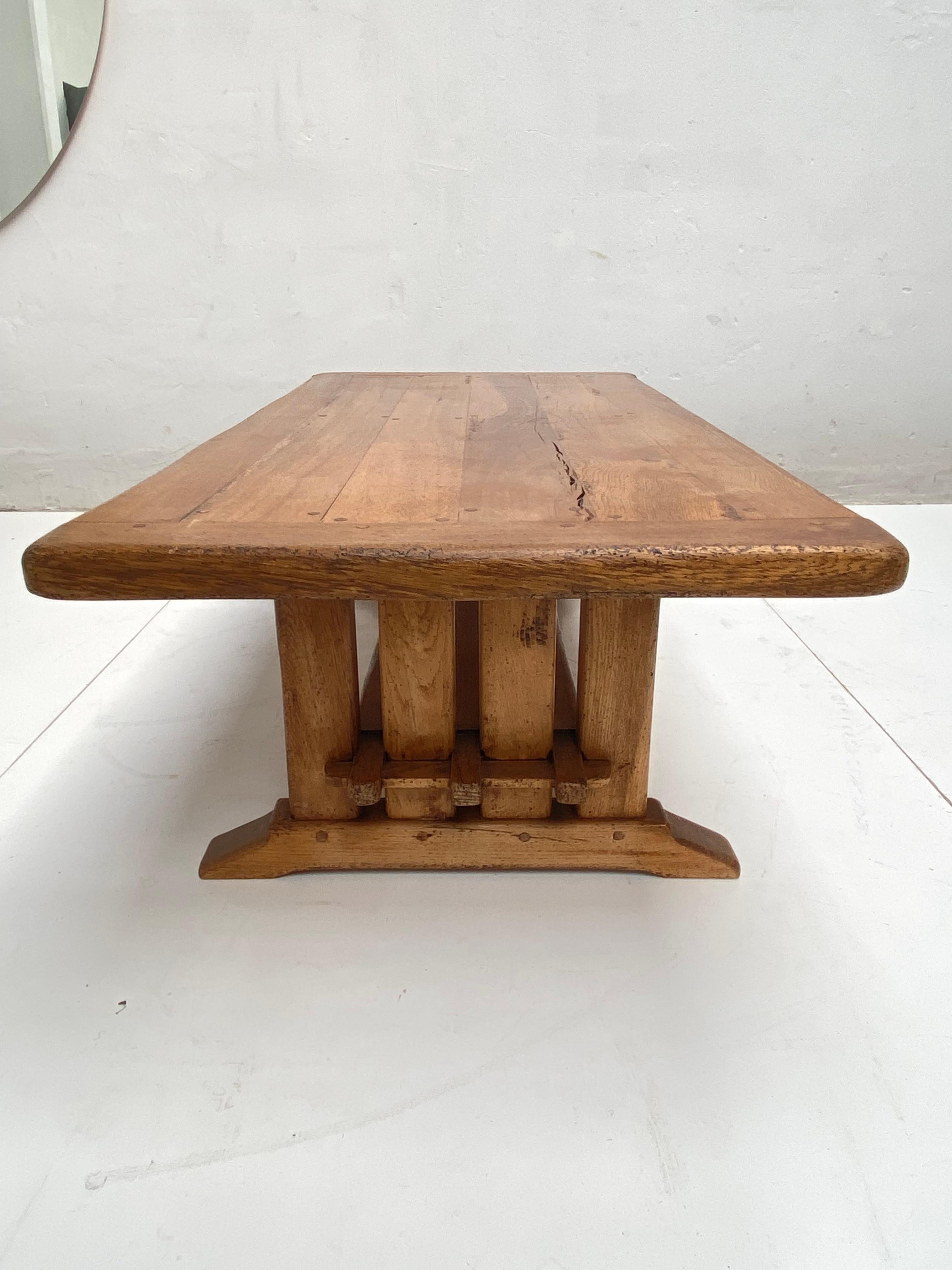 French Rustic Oak Coffee Table Traditional Carpenter Details 1970's For Sale 6