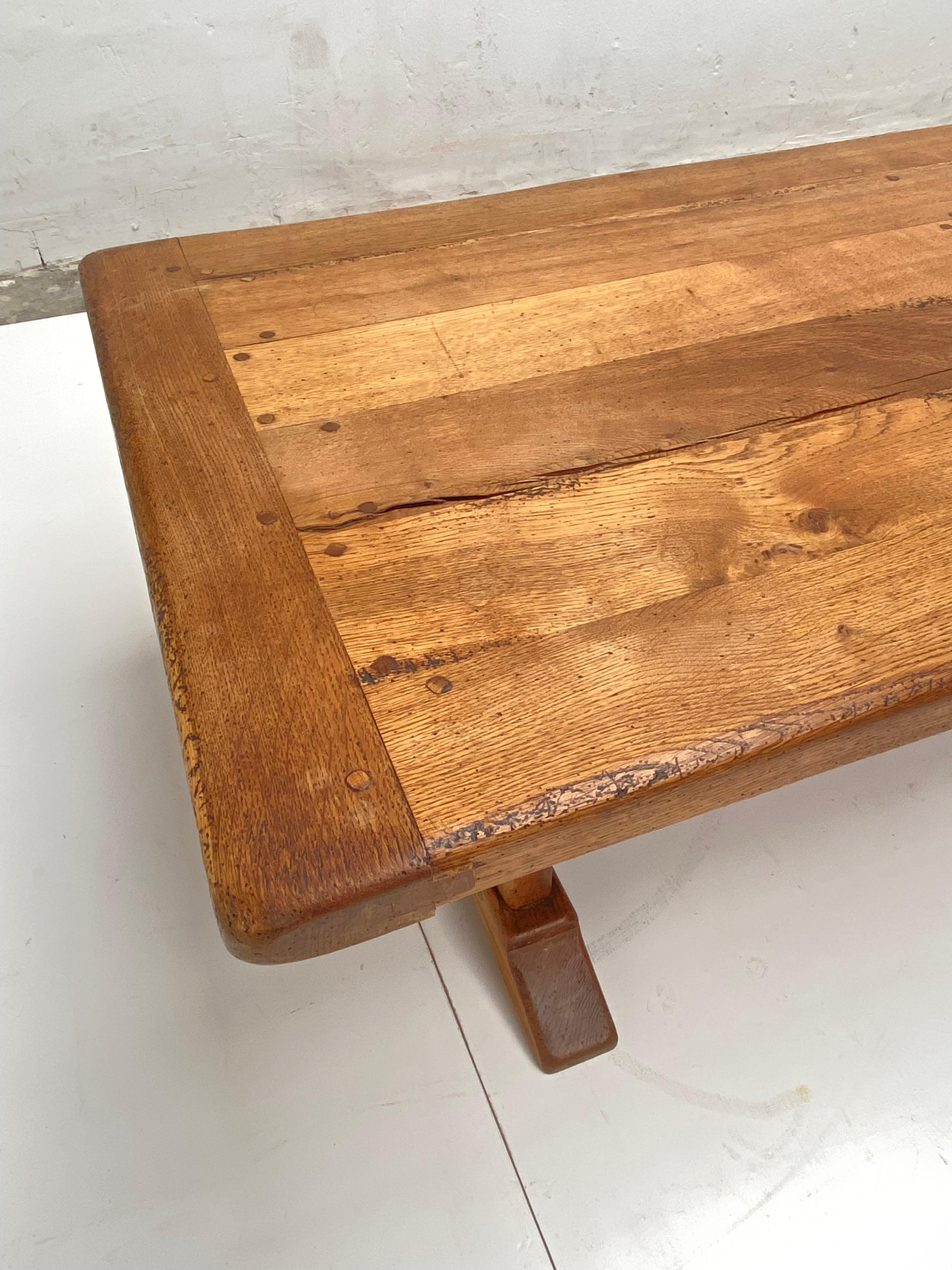 French Rustic Oak Coffee Table Traditional Carpenter Details 1970's For Sale 2