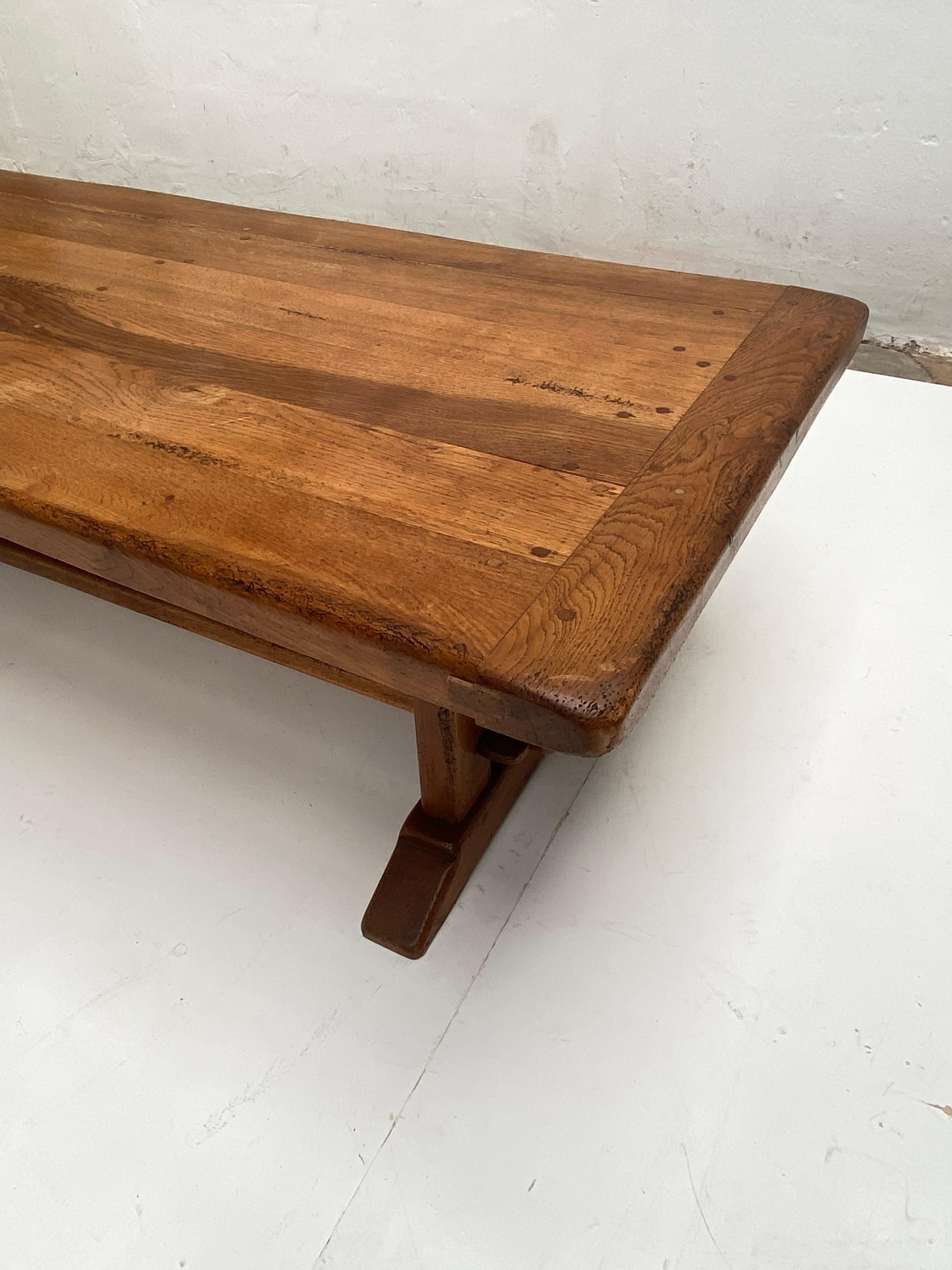 French Rustic Oak Coffee Table Traditional Carpenter Details 1970's For Sale 4