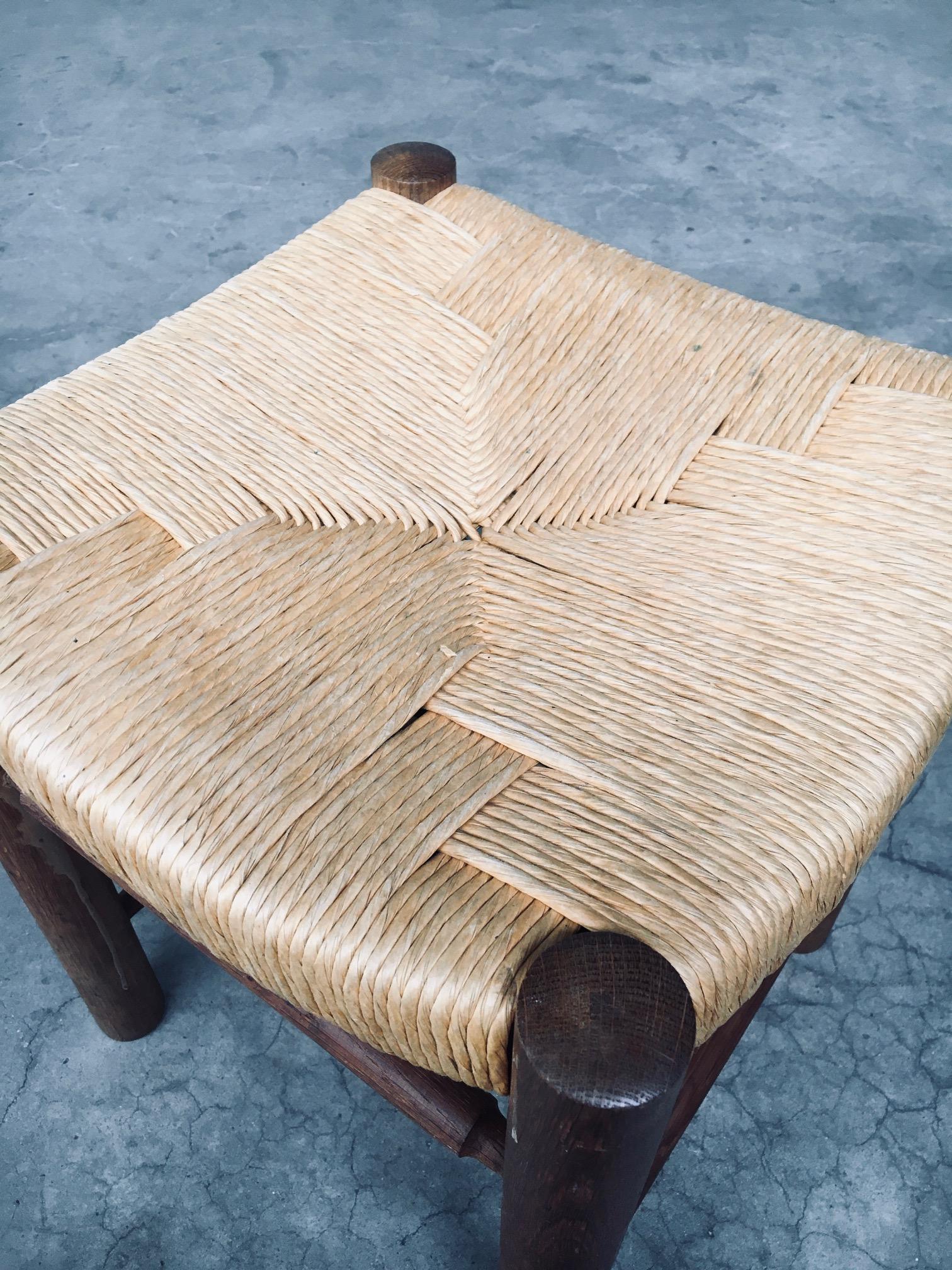 French Rustic Oak & Rush Stool, 1950s, France For Sale 5