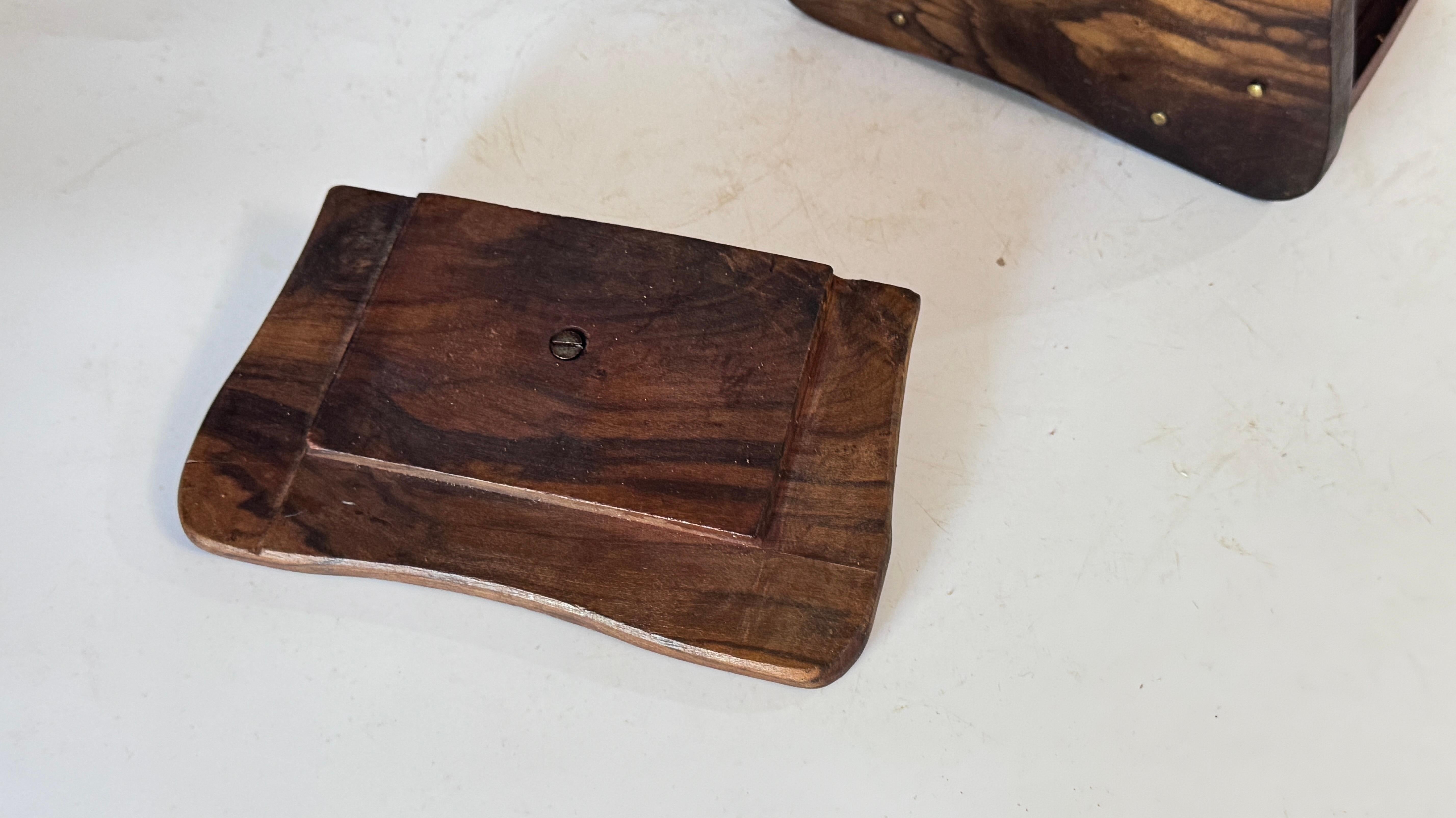 French Rustic Olive Wood Salt Box – Wall-Mounted – 1970s Artisan Craft For Sale 5