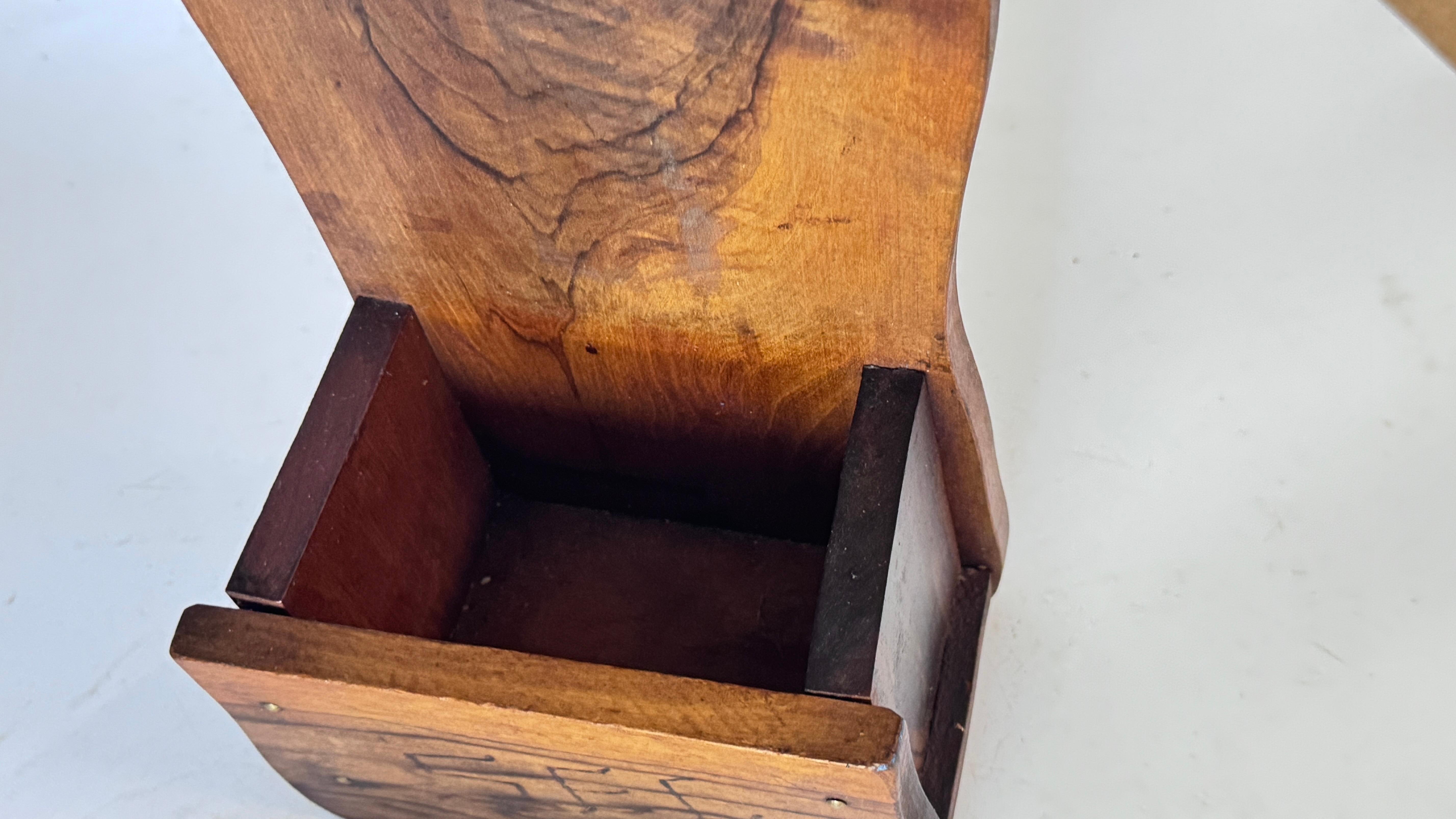 French Rustic Olive Wood Salt Box – Wall-Mounted – 1970s Artisan Craft For Sale 6