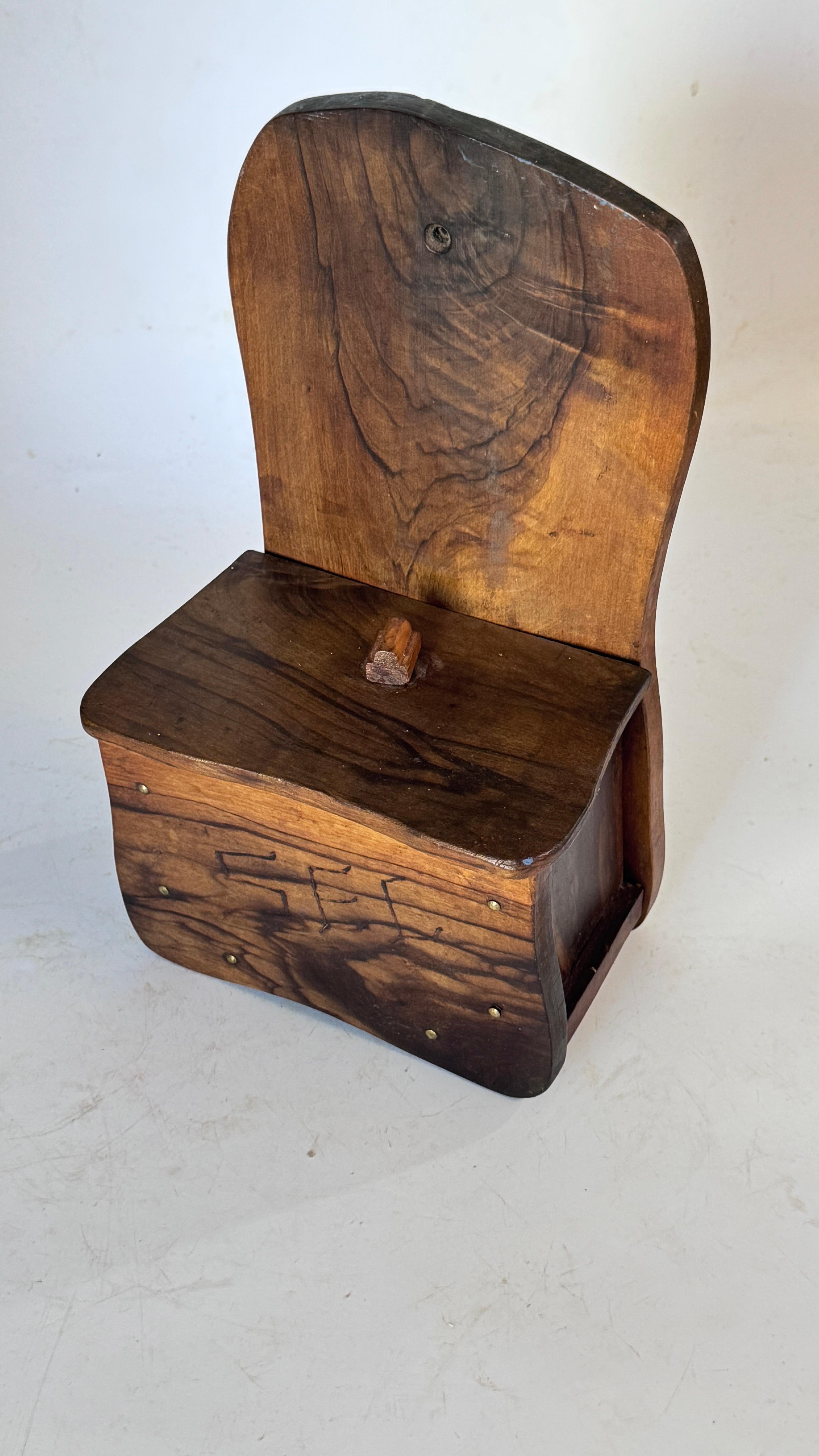 Brutalist French Rustic Olive Wood Salt Box – Wall-Mounted – 1970s Artisan Craft For Sale