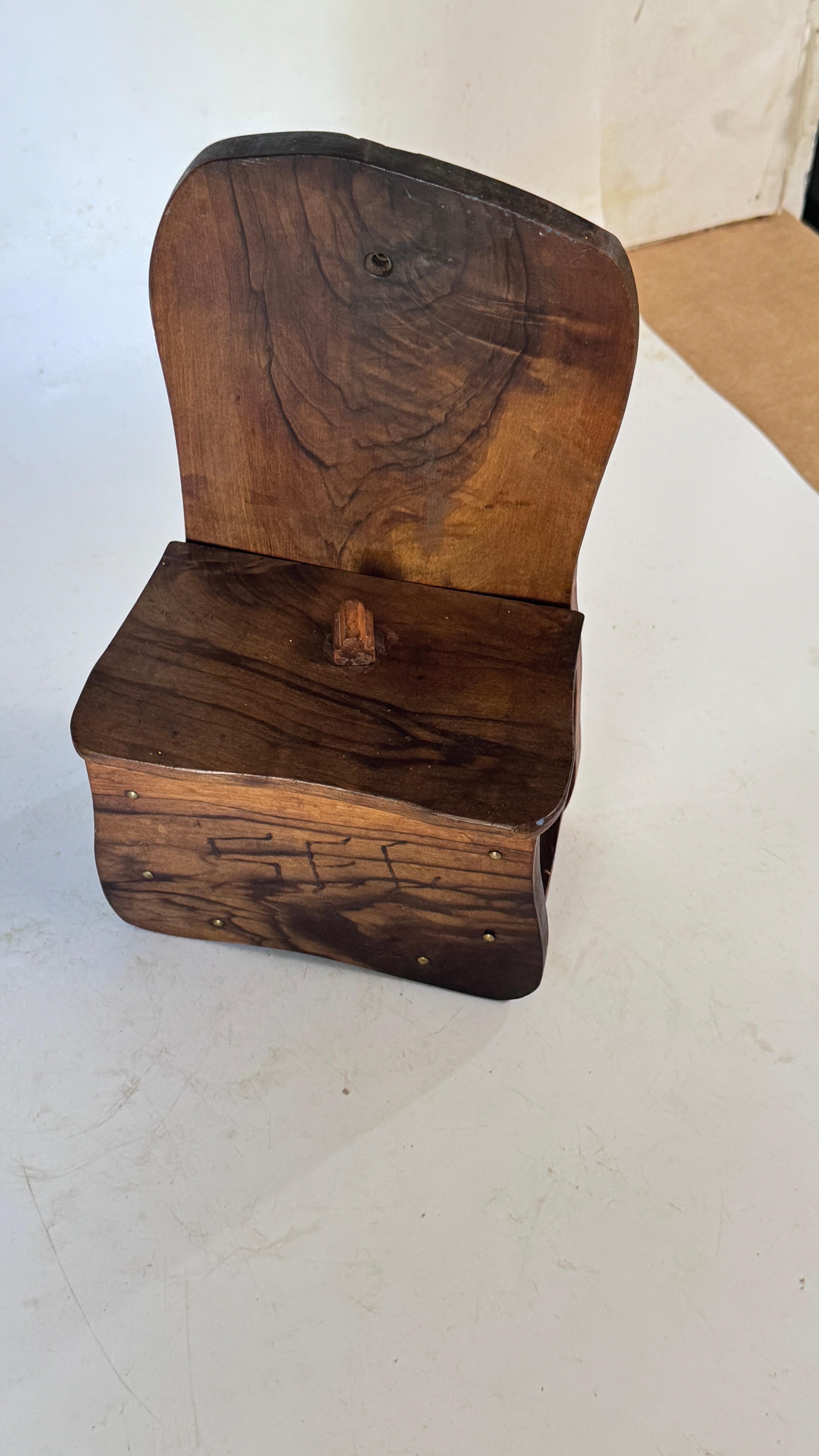 French Rustic Olive Wood Salt Box – Wall-Mounted – 1970s Artisan Craft For Sale 1
