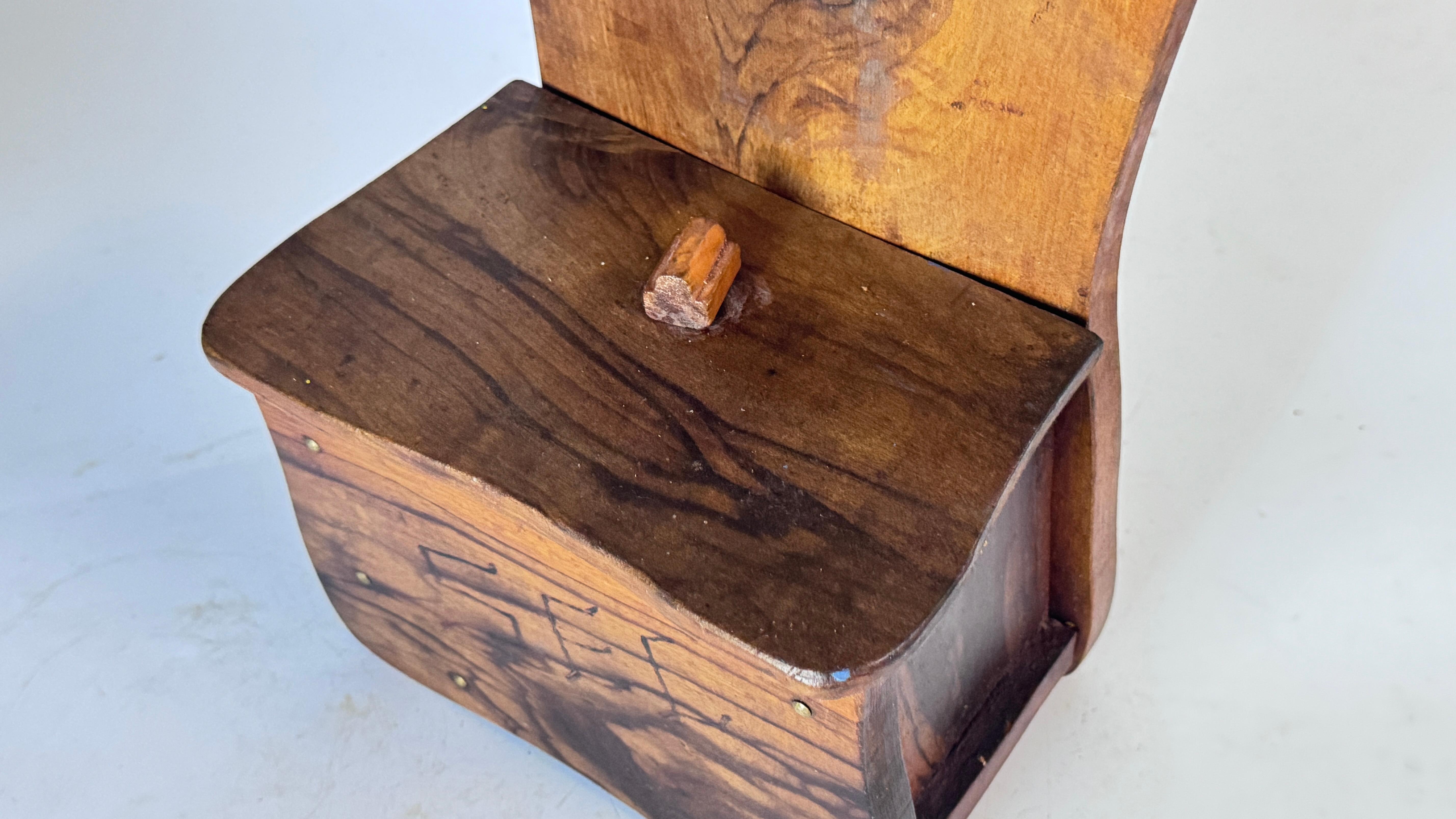 French Rustic Olive Wood Salt Box – Wall-Mounted – 1970s Artisan Craft For Sale 4