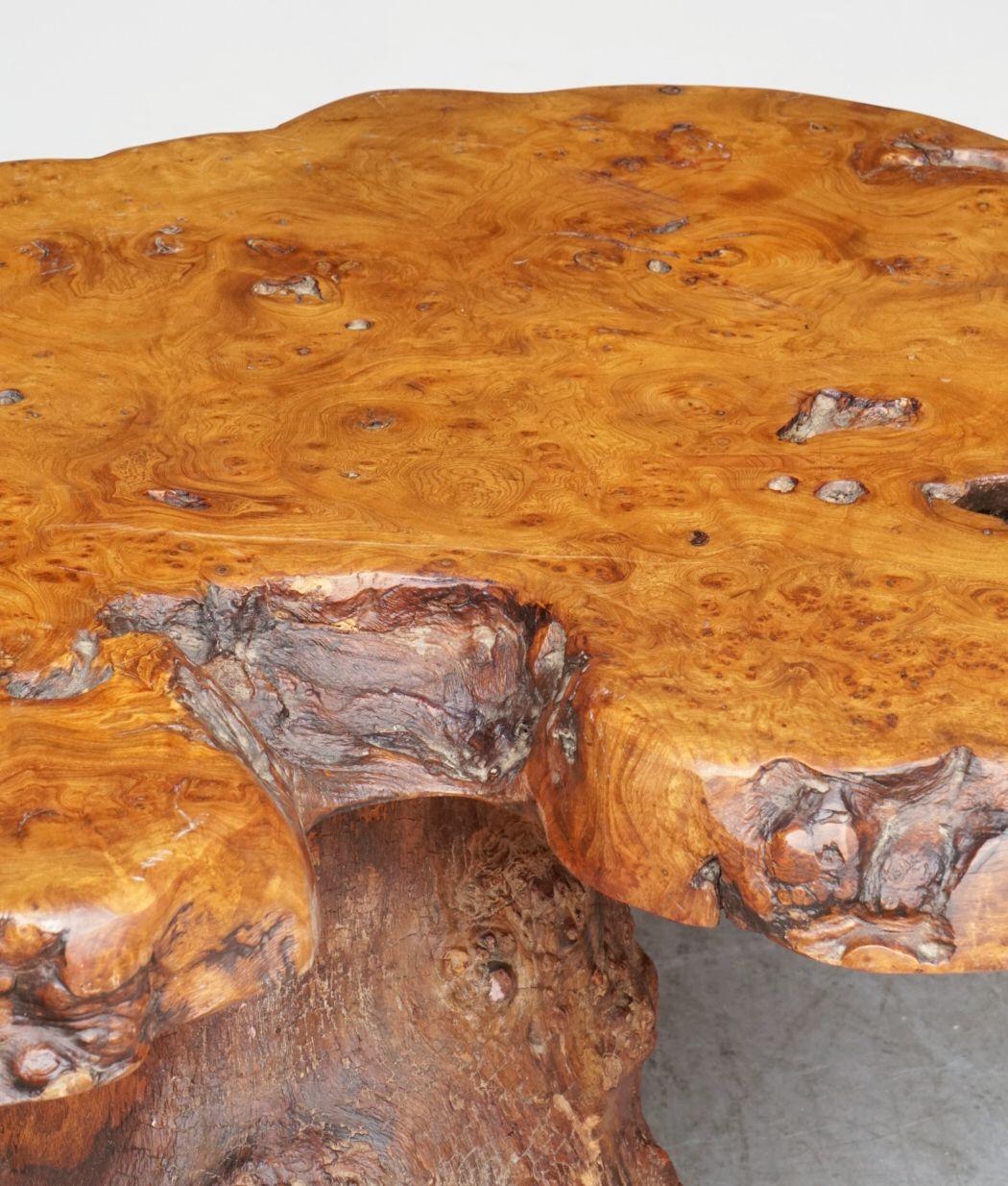 20th Century French Rustic or Naturalistic Coffee or Low Table of Burr Walnut