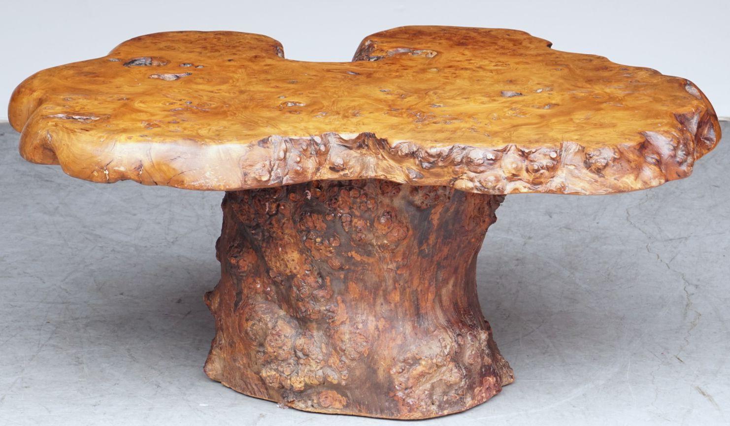 Wood French Rustic or Naturalistic Coffee or Low Table of Burr Walnut