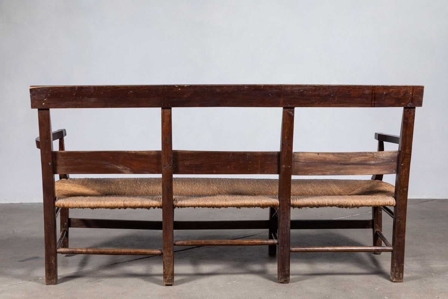 French Rustic Rush Seat Ladder Back Bench At 1stdibs
