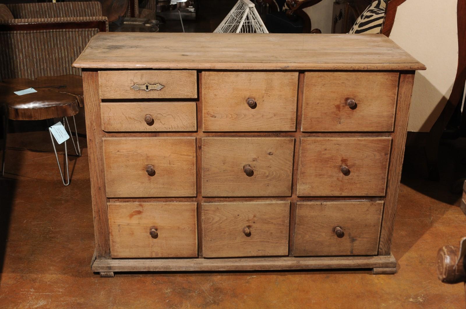 French Rustic Shopkeeper's 10-Drawer Wooden Chest from the 19th Century 9
