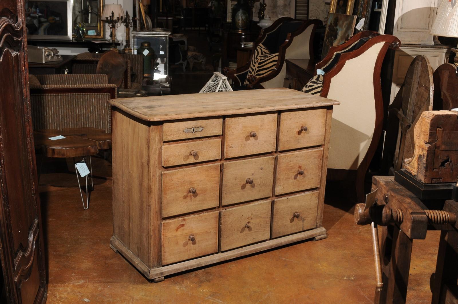 French Rustic Shopkeeper's 10-Drawer Wooden Chest from the 19th Century 3