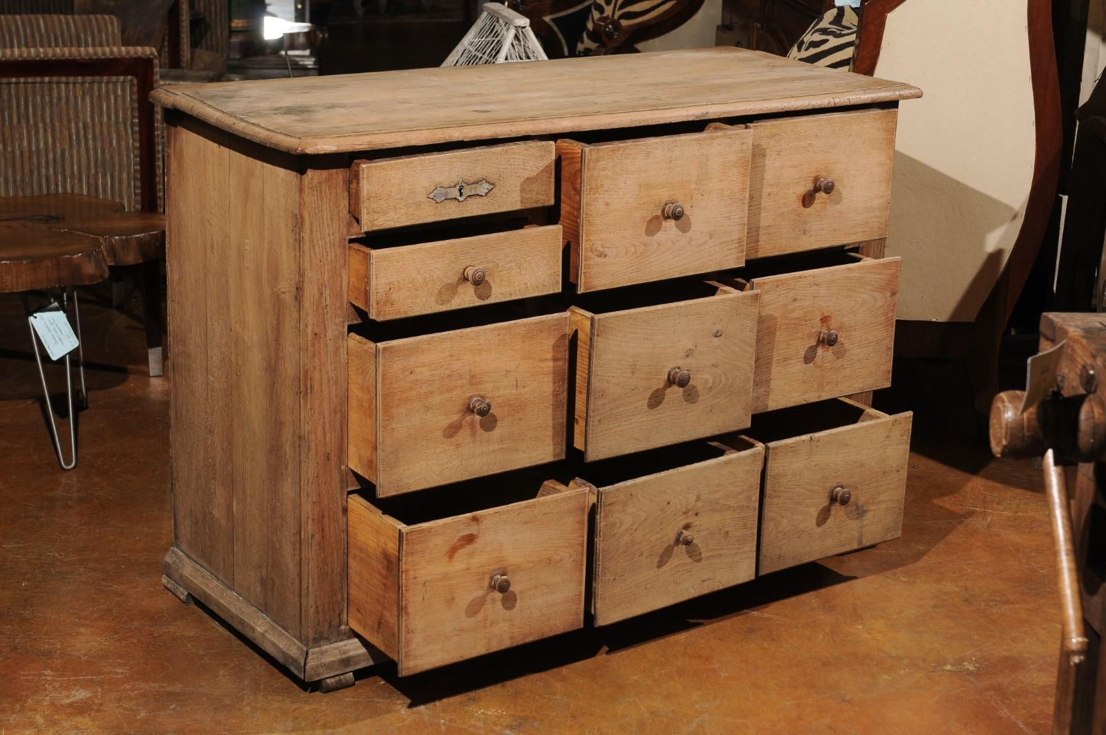 French Rustic Shopkeeper's 10-Drawer Wooden Chest from the 19th Century 6