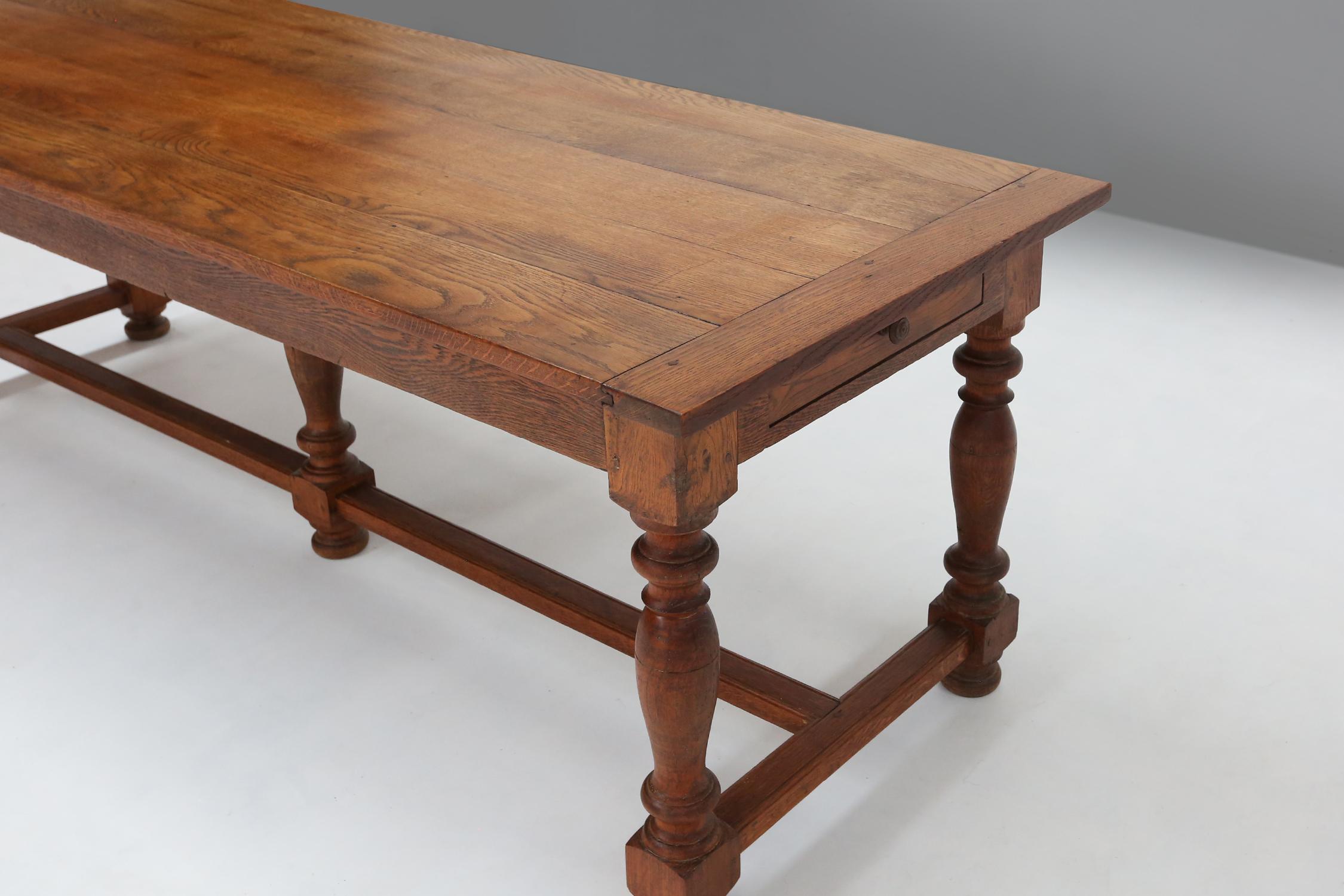 French rustic solid oak dining table 1930 For Sale 5