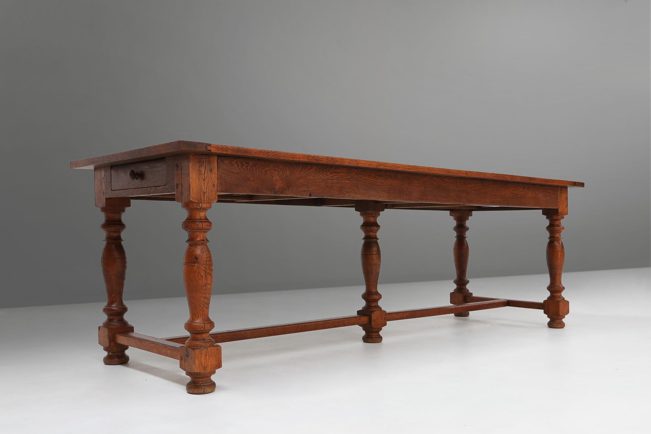 Mid-20th Century French rustic solid oak dining table 1930 For Sale
