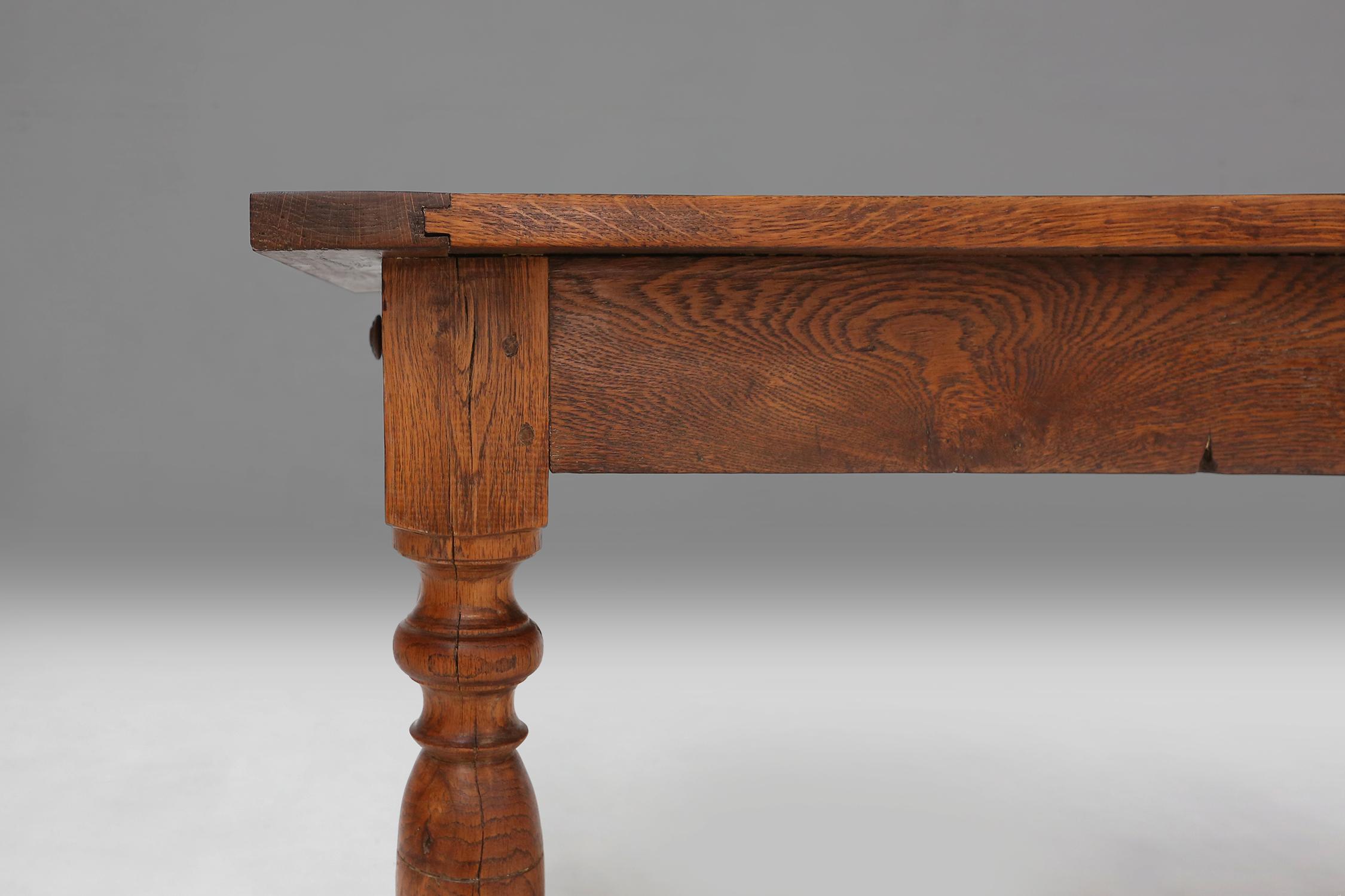 French rustic solid oak dining table 1930 For Sale 1
